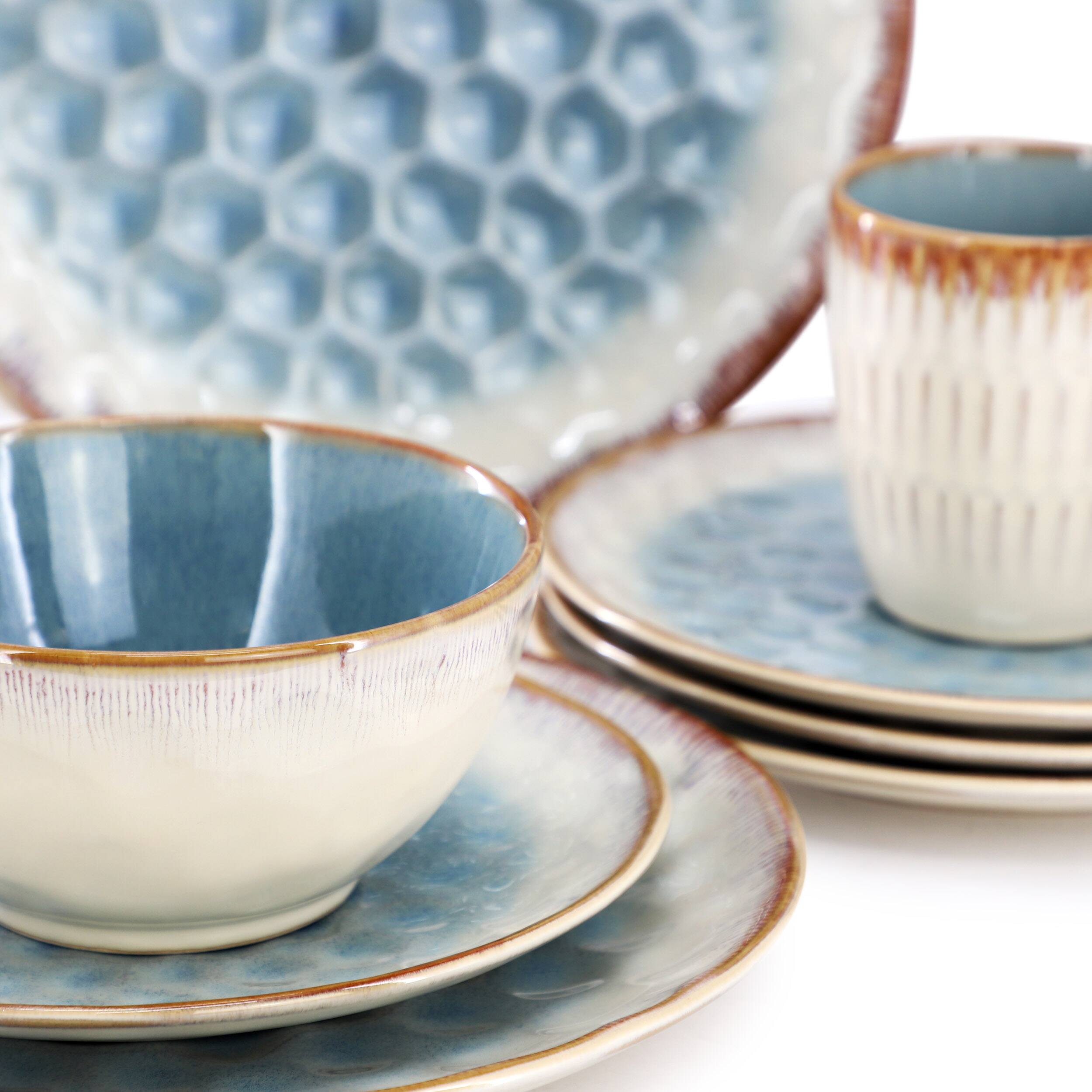 Alt View 5. Elama - Elama Leann 16 Piece Stoneware Dinnerware Set in Blue and Beige - Blue and Beige.