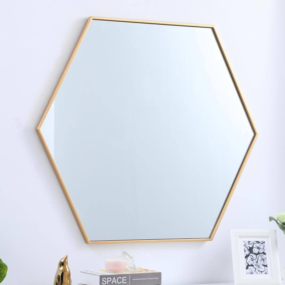 Alt View 8. Elegant Decor - Metal frame hexagon mirror 41 inch in Brass - Brass.