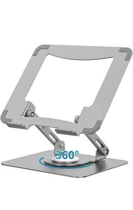 HongFei - Metal Laptop Stand with 360 Rotating Base, Ergonomic Adjustable Notebook Riser Holder for 10-15.6" Laptops - Silver