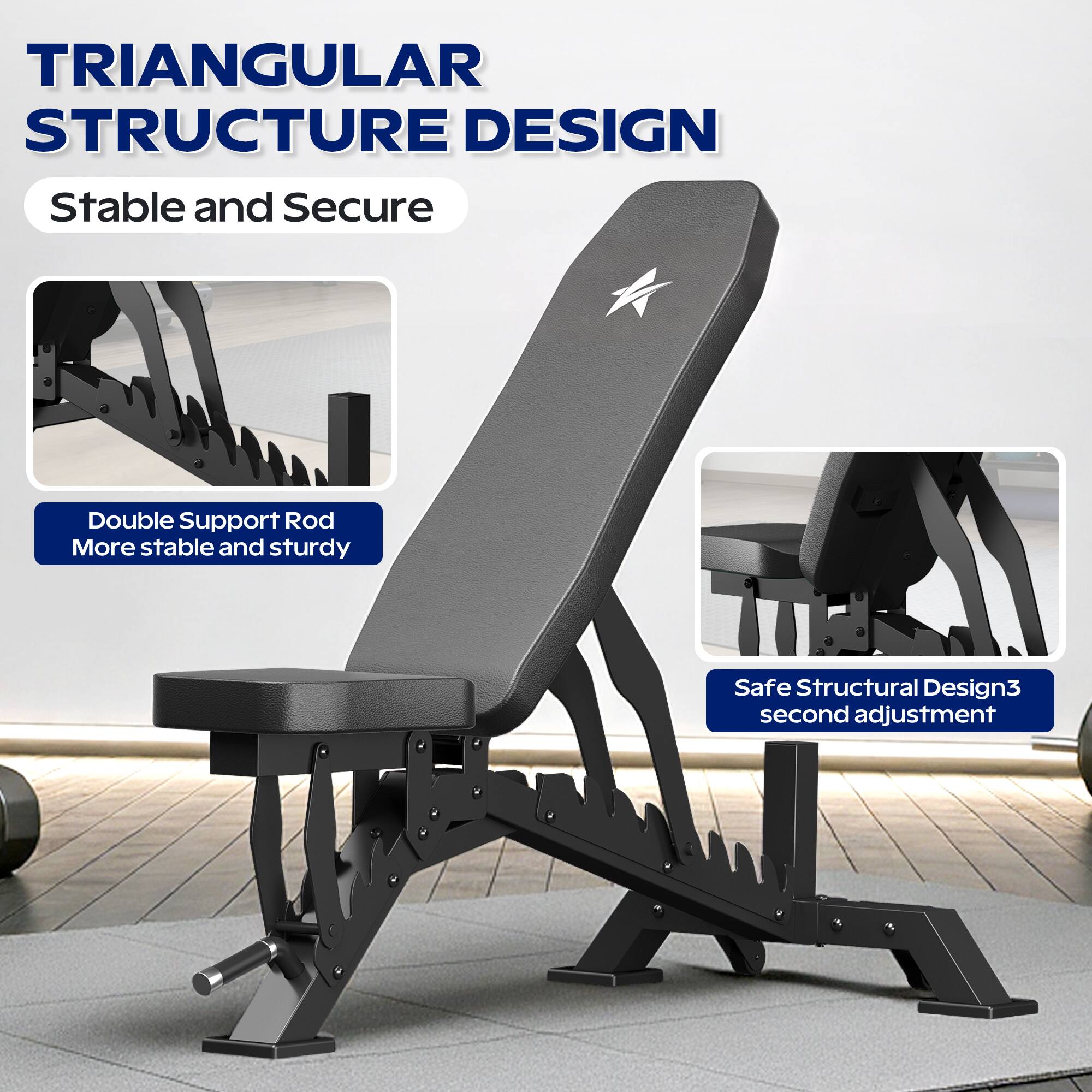 TRIANGULAR STRUCTURE DESIGN  
Stable and Secure  
Double Support Rod  
More stable and sturdy  
Safe Structural Design  
3 second adjustment