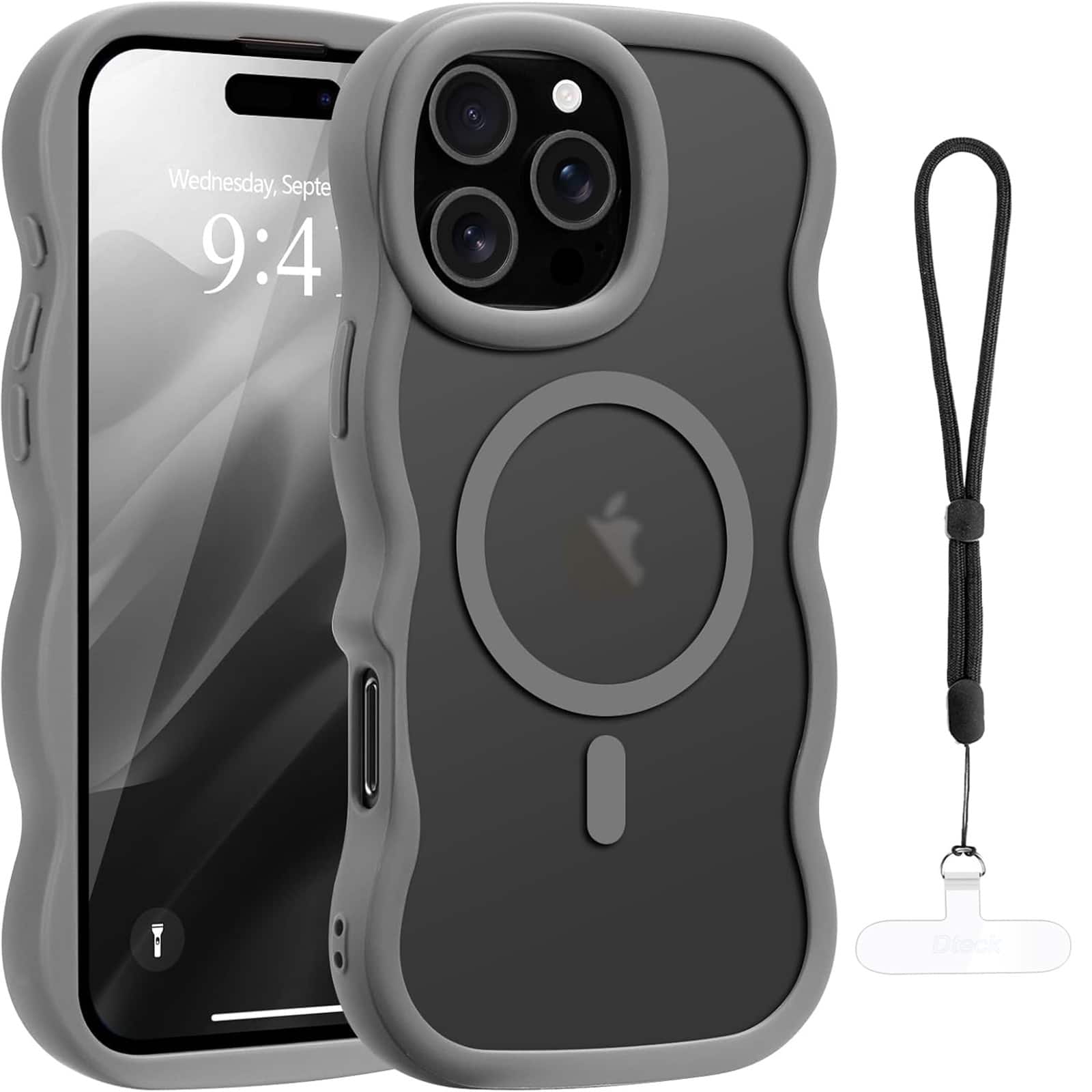 Dteck - for iPhone 16 Pro Max Case, Compatible with MagSafe, Curly Wavy Frame Translucent Frosted Back Cover - Gray price history on PriceWatchPro