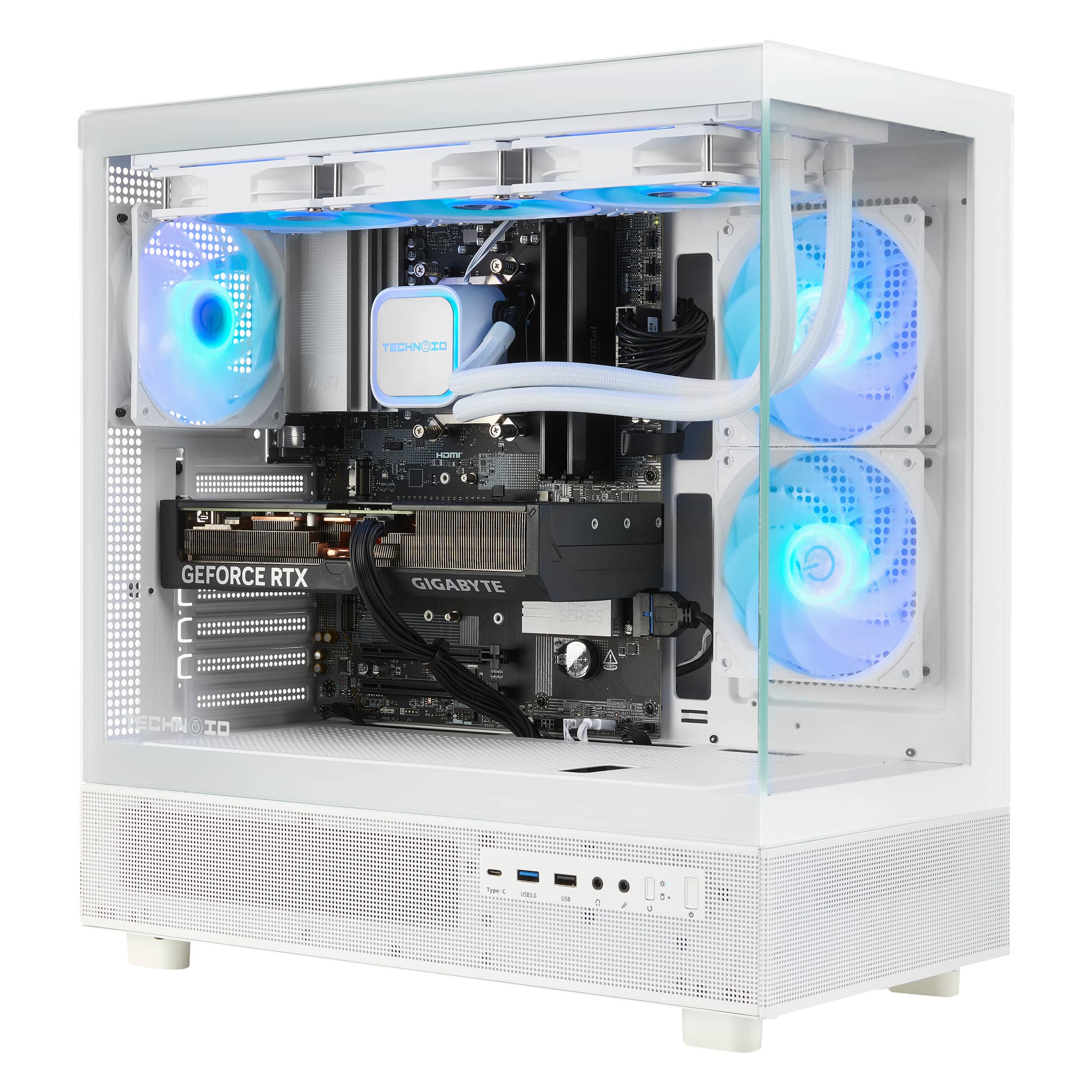 TECHNOID - Glass NVIDIA GeForce RTX 5070– AMD Ryzen 7 7800x3D –32GB DDR5–1TB SSD–AI Ready–VR Compatible–Win 11 Home - White