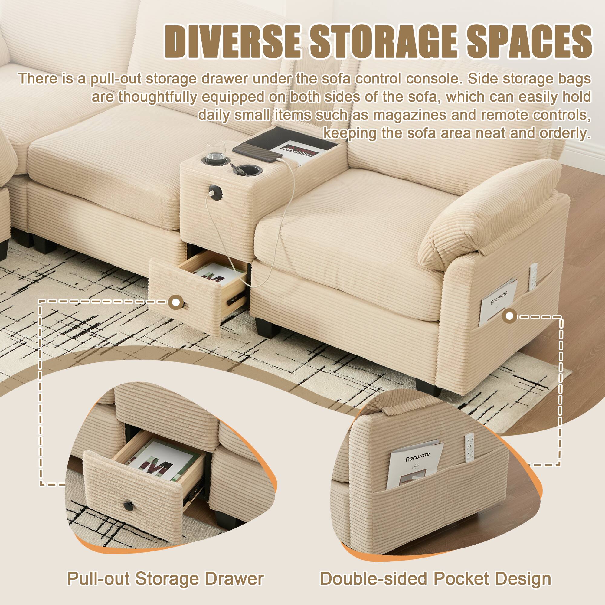 Roomtec UNITED WE WIN Ltype multifunctional corduroy sofa 4seater ...