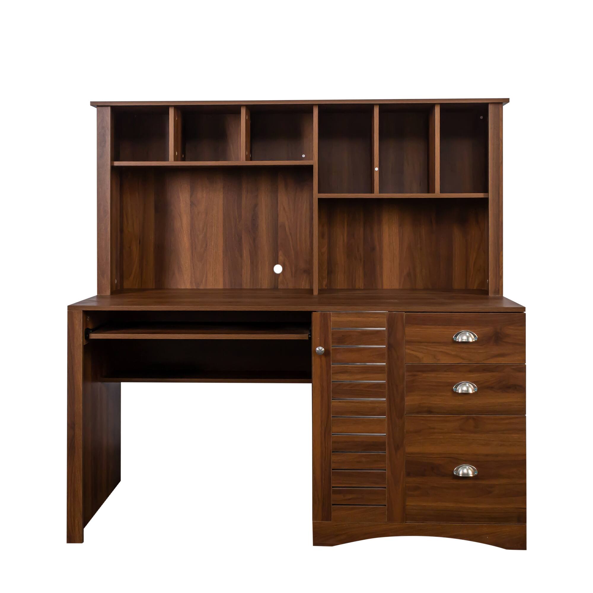 Front. Spaco - Spaco Home Office Desk with Hutch,2 Open Shelves,3 Large Drawers,Concealed CPU Cabinet,Waterproof Scratch Resistant Top - Walnut.