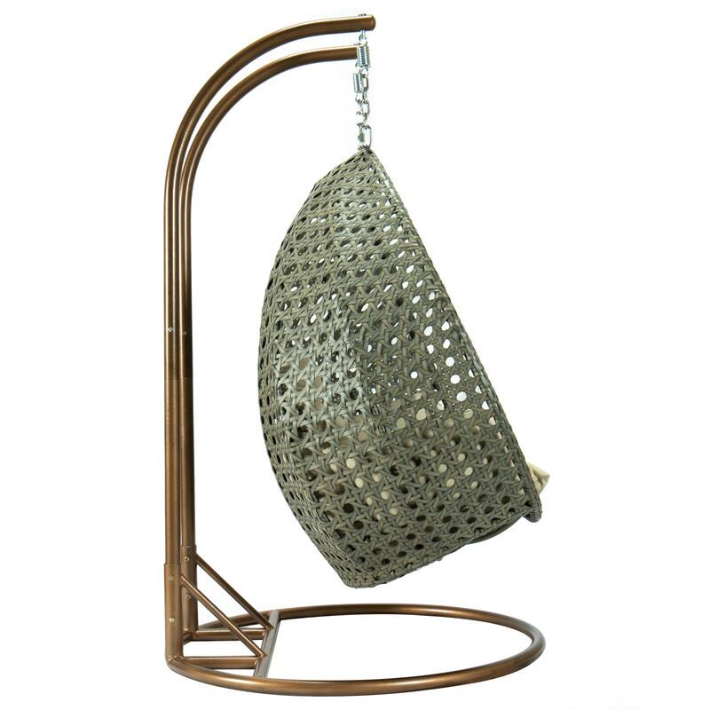 Alt View 1. LeisureMod - Leisuremod 2-Person Wicker Egg Swing Chair with Stand & Washable Cushions - Indoor/Outdoor Double Hanging Patio Chair - Taupe.