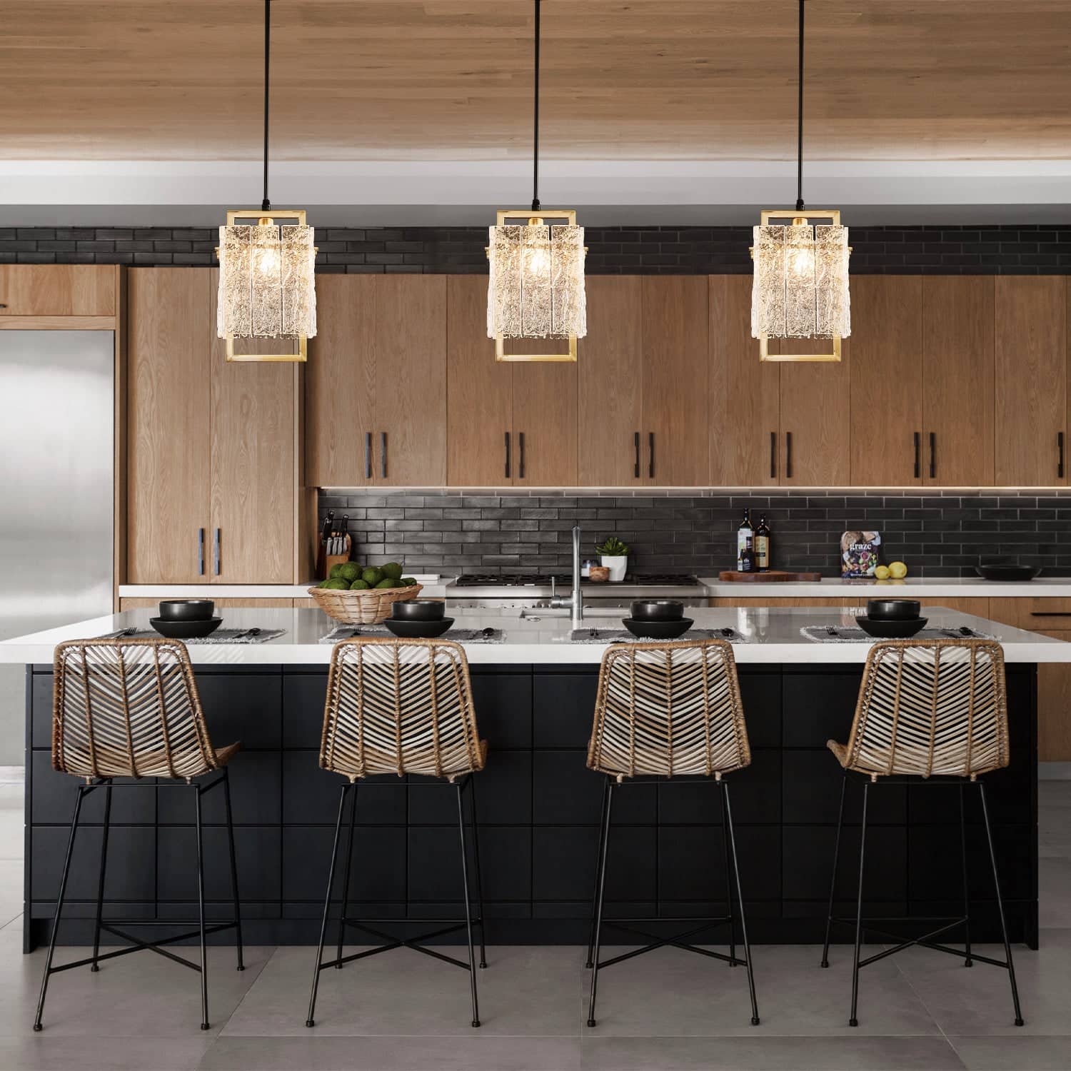 Siljoy - Square Frame Cracked Glass Lampshade Pendant Light - Gold