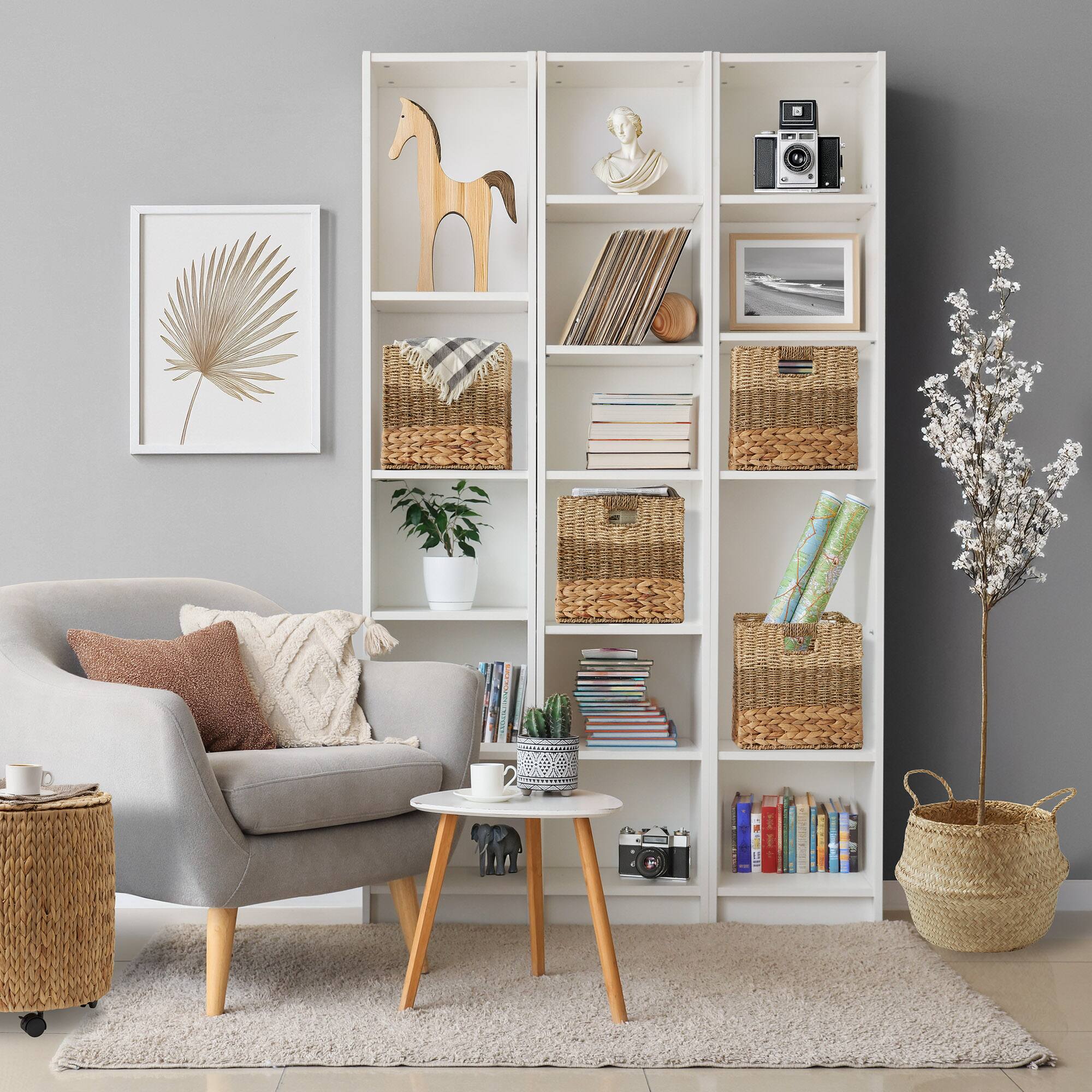 Alt View 1. Casafield - 10.5 x 10.5-in Water Hyacinth Storage Baskets  - 4 Pack - Natural, Mixed Weave.