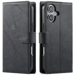 UUCOVER - Detachable Magnetic Card Wallet RFID Blocking Case for iPhone 16 PU Leather+TPU Stand Compatible with MagSafe Cover - Black