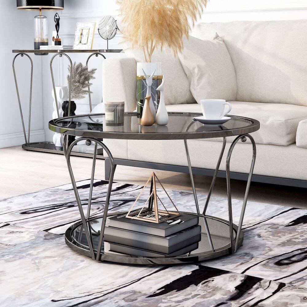 Alt View 3. Furniture of America - Miffa Contemporary Metal 1-Shelf Coffee Table - Grey.