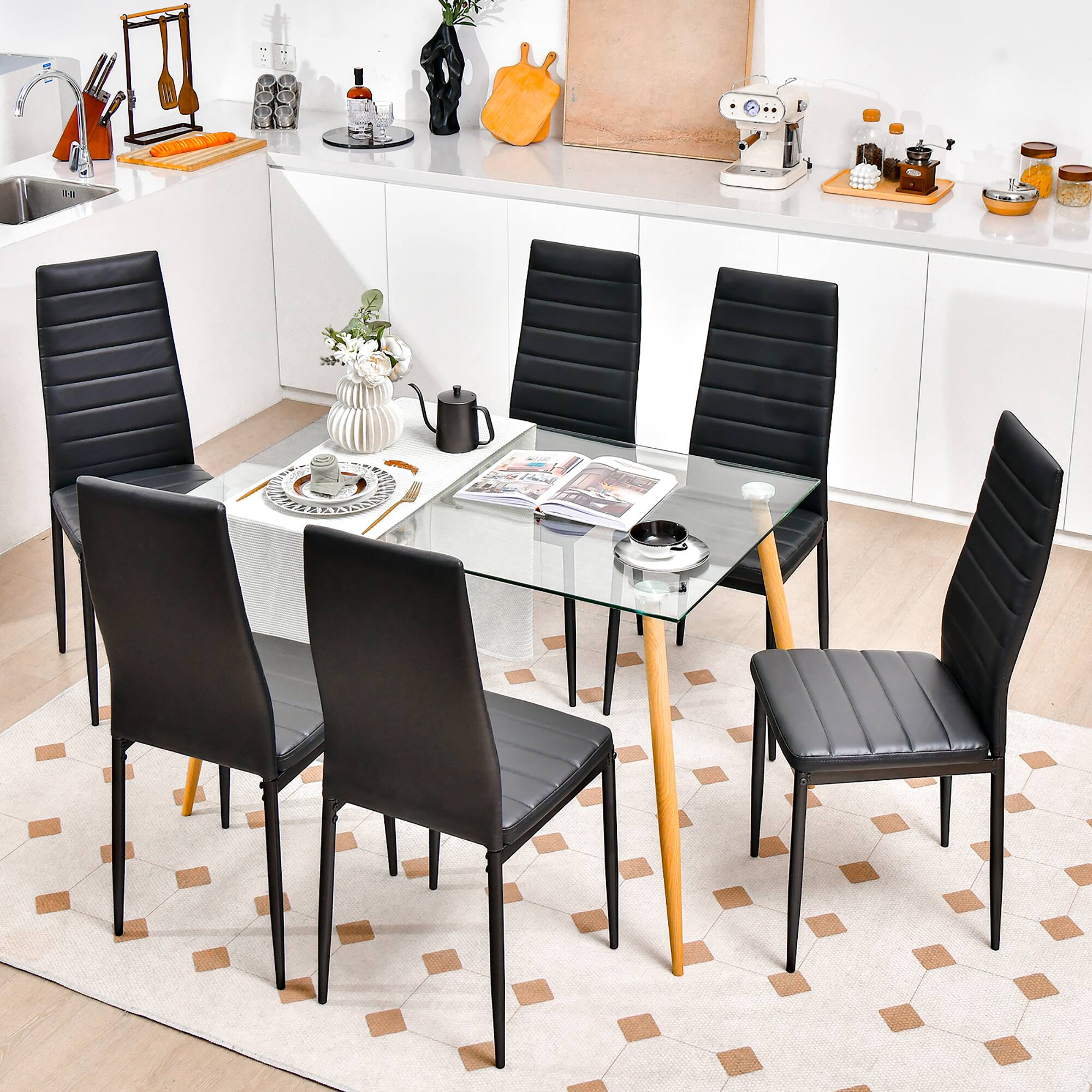 Alt View 2. Gymax - Gymax Set of 6 Dining Side Chair PVC High Back Metal Legs Kitchen Home Furniture Black - black.