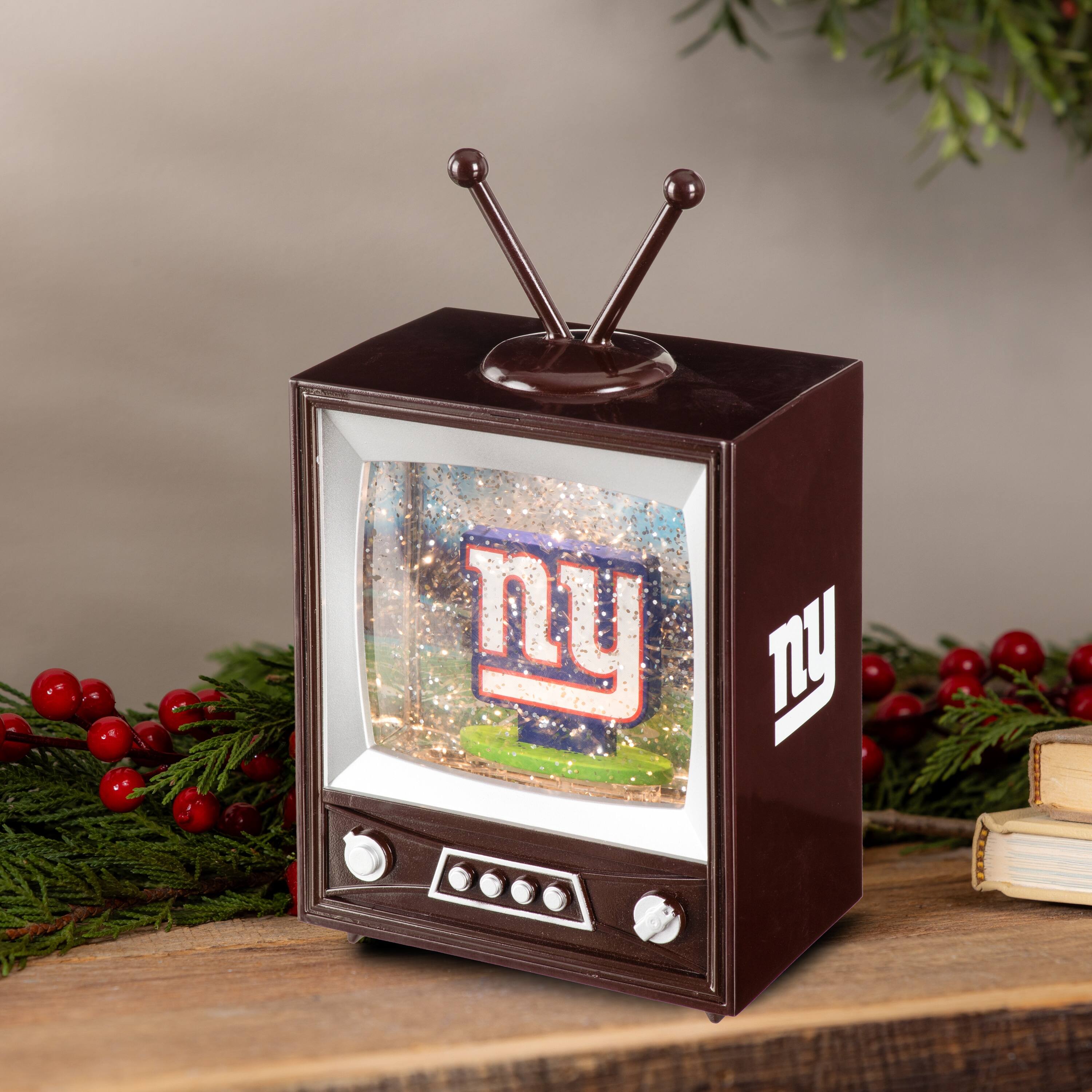 Alt View 1. Evergreen Enterprises - New York Giants 8" Vintage TV Water Globe Lantern with Mascot - Brown.