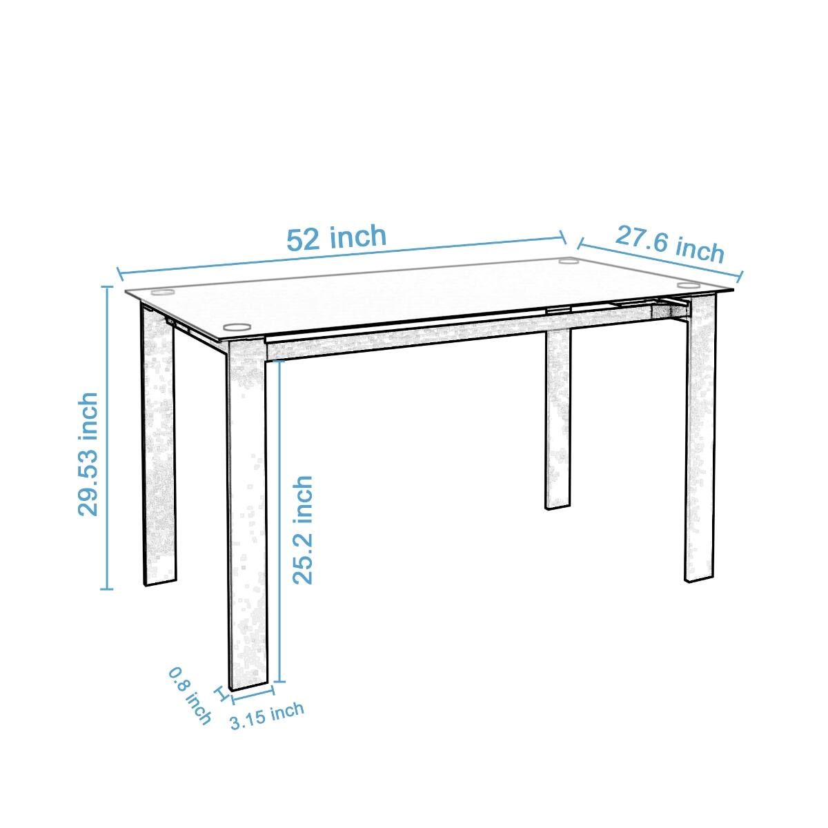 Loheer Glass Dining Table, 52 Inch Rectangular Table with Metal Frame ...