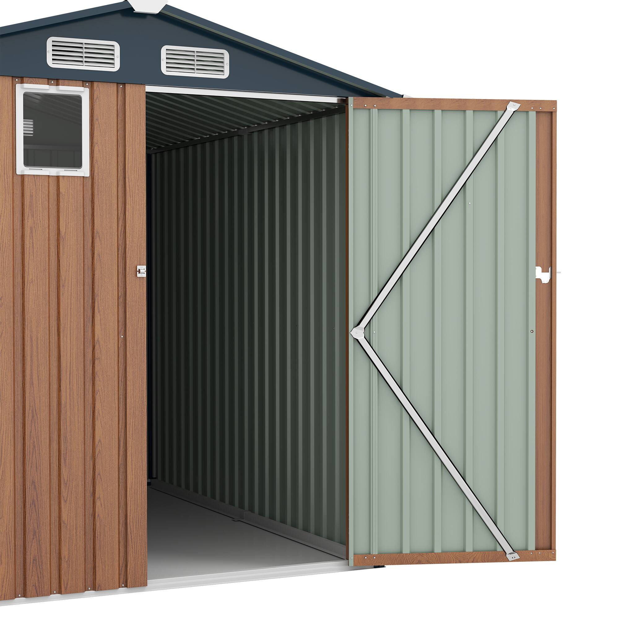 Alt View 8. Mondawe - 6x8FT Outdoor Steel Storage Shed with Clear Window and Lockable Doors - Brown.