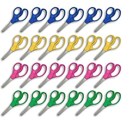 Staples - Teacher Pack 5" Kids Blunt Tip Stainless Steel Scissors, Straight Handle, Right and Left Handed, 24/Pack - Green/Yellow/Pink/Blue