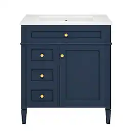 Boyel Living - 30 Inch Bathroom Vanity with Sink Modern Storage Cabinet with 2 Drawers and Tip Out DrawerBlue - Blue