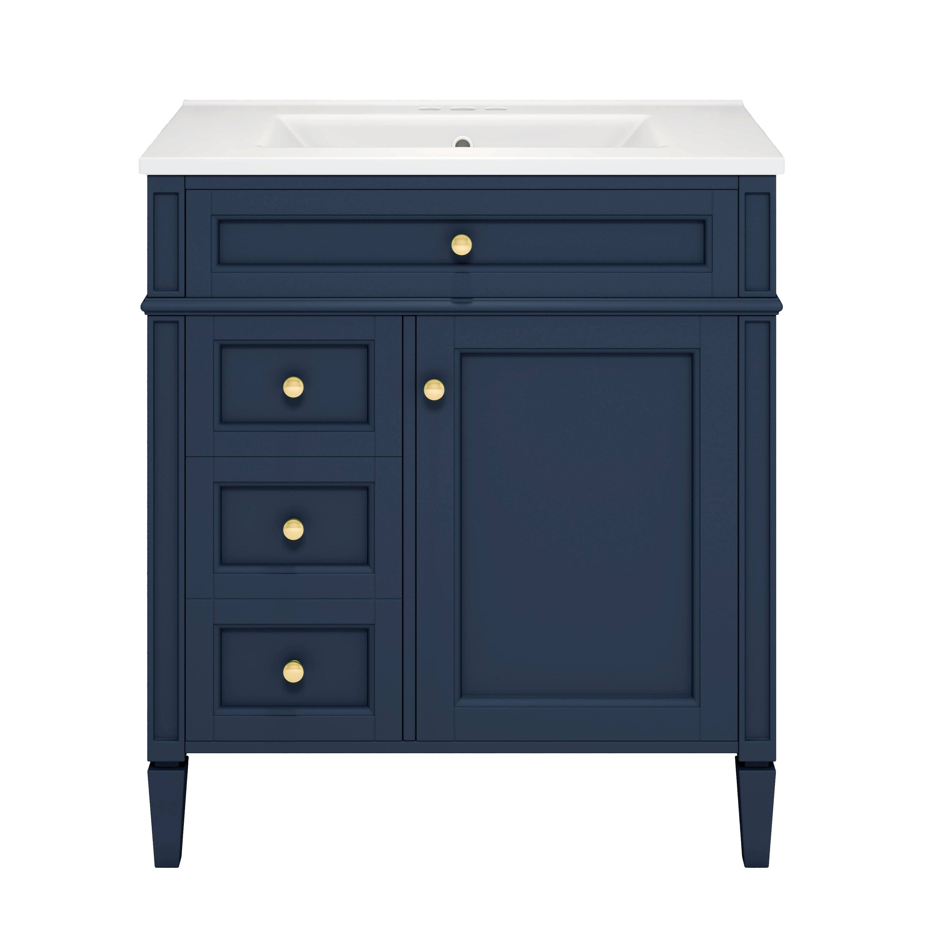 Front. Boyel Living - 30 Inch Bathroom Vanity with Sink Modern Storage Cabinet with 2 Drawers and Tip Out DrawerBlue - Blue.