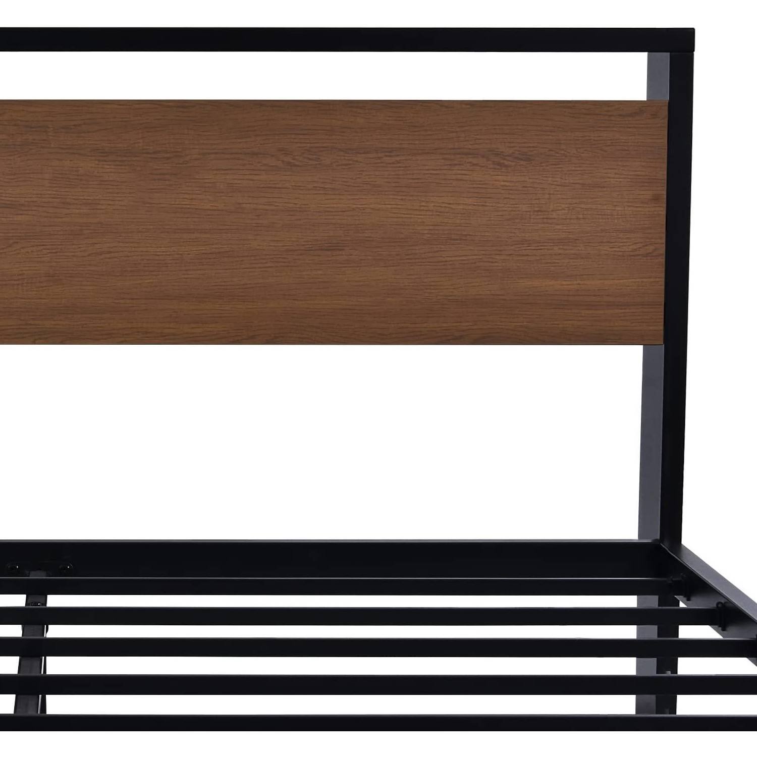 Alt View 1. Hivvago - Queen Metal Platform Bed with Walnut Finish Wood Panel Headboard Footboard - Brown, Black.
