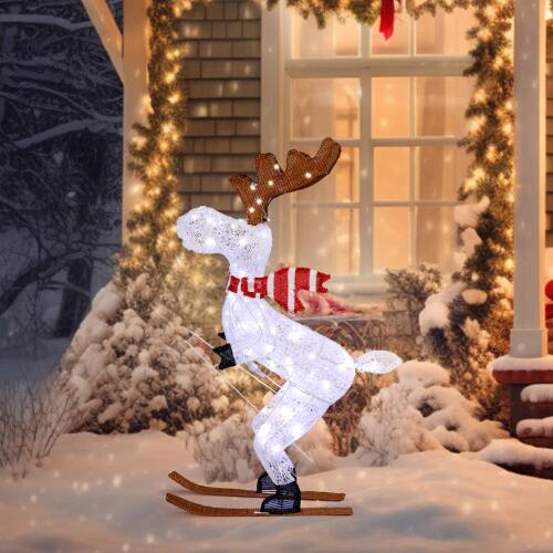 Alt View 7. Winado - Christmas Reindeer on Skis 3 FT Holiday Decoration with Light for Indoor / Outdoor - White.