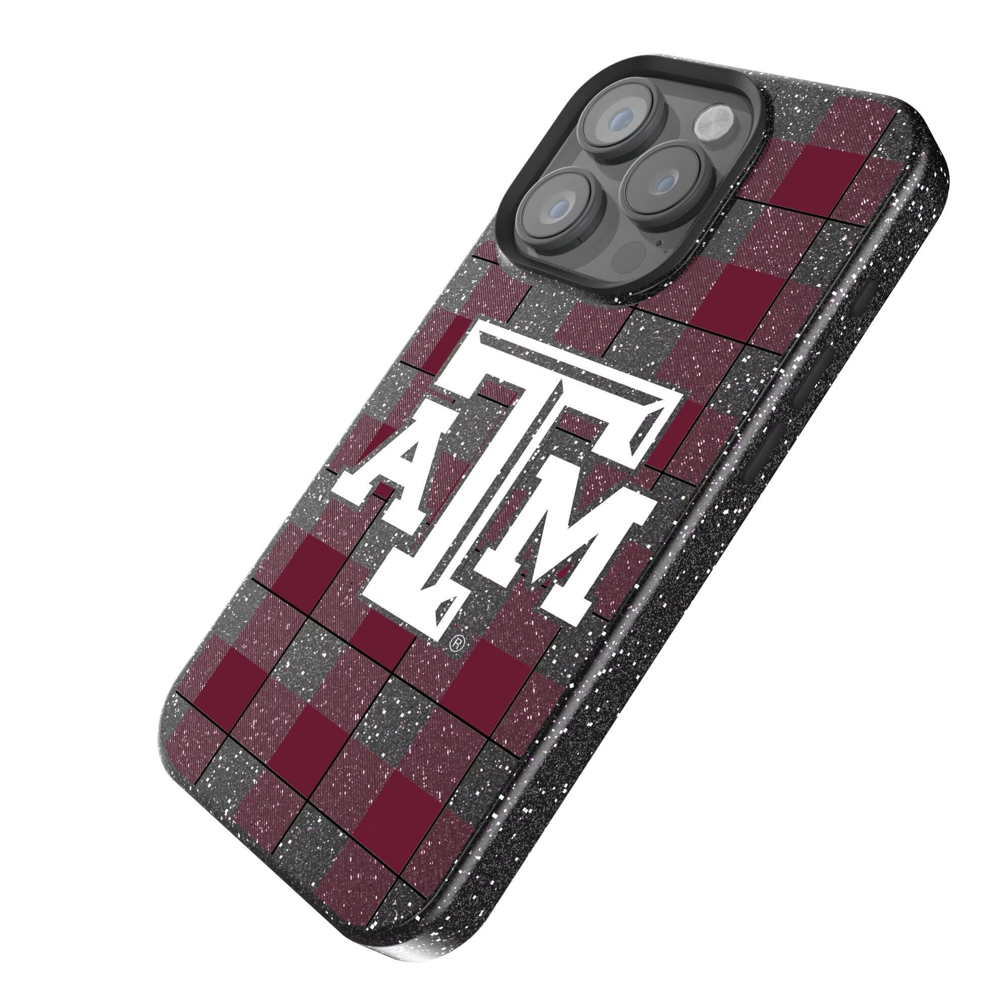 Alt View 1. Keyscaper - Texas A&M Aggies Plaid Bling iPhone Case - 15 Pro Max - Black.