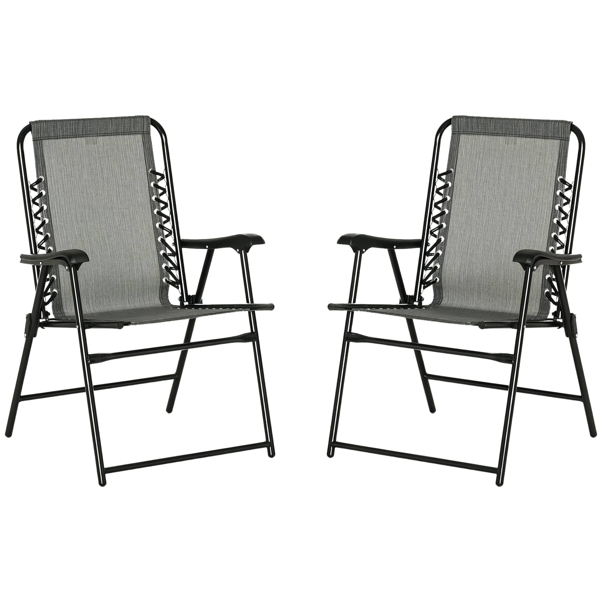 Outsunny - Set of 2 Patio Folding Chairs, Outdoor Bungee Sling Chairs w/ Armrests, Portable Lawn Chairs for Camping, Garden - Gray
