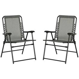 Outsunny - Set of 2 Patio Folding Chairs, Outdoor Bungee Sling Chairs w/ Armrests, Portable Lawn Chairs for Camping, Garden - Gray