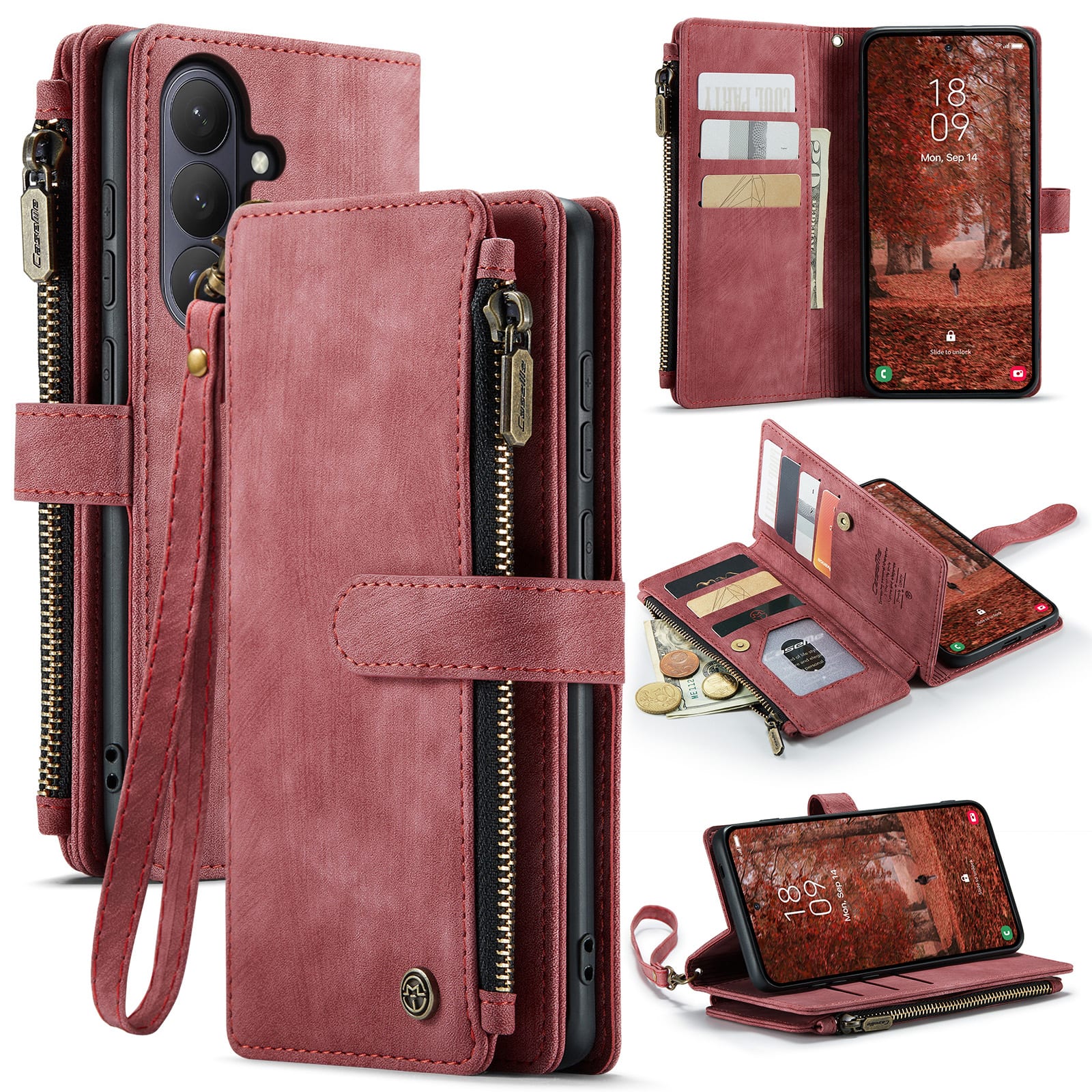 UUCOVER - Wallet Case for Samsung Galaxy S26 with Zipper Pocket, Card Slot Cash Holder and Wrist Strap, Magnetic Flip Stand Cover - Red price history on PriceWatchPro