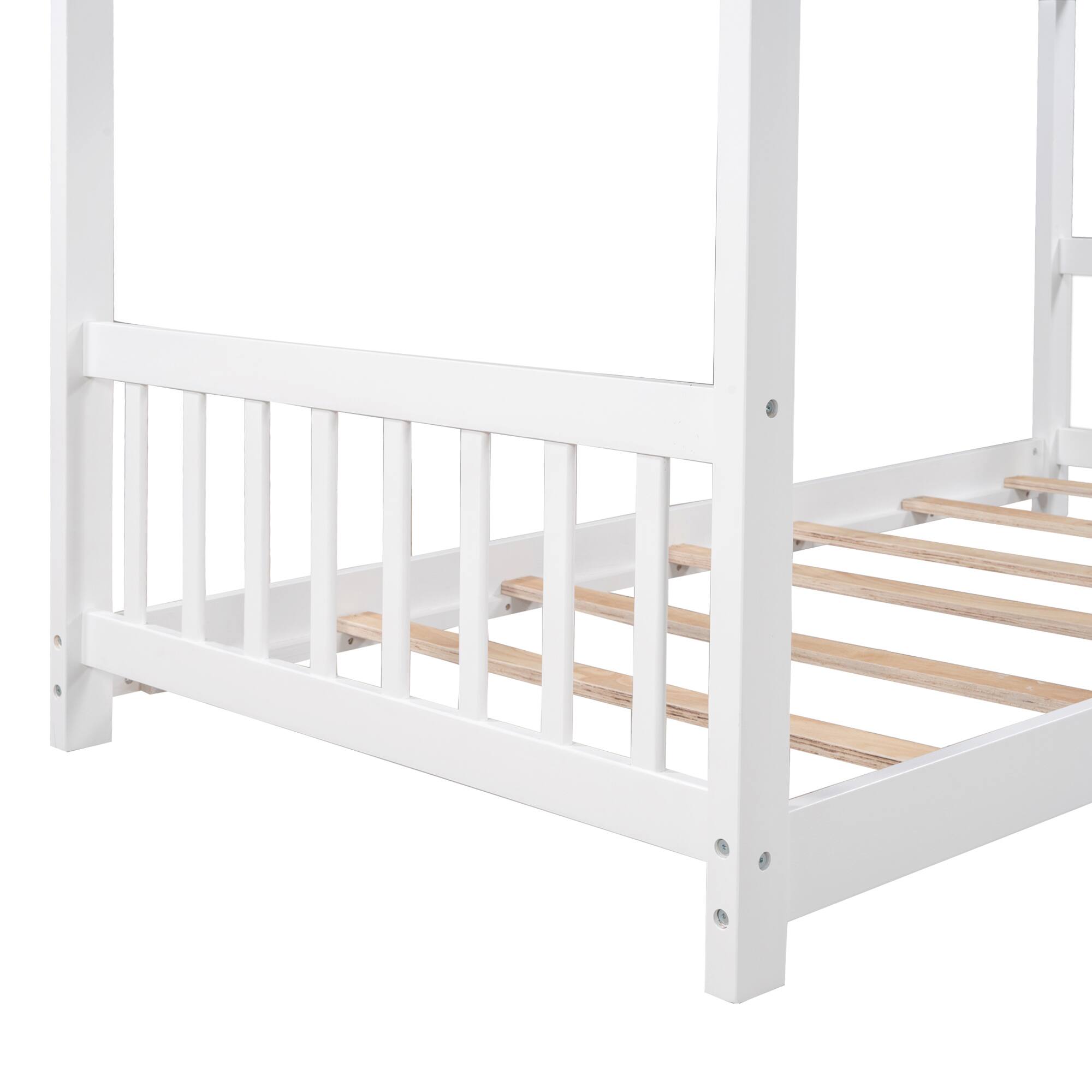 Alt View 2. Spaco - Spaco Twin House Bed with Roof Headboard, Low Platform Design, Solid Pine Wood Frame and Easy Assembly for Kids Room - White.