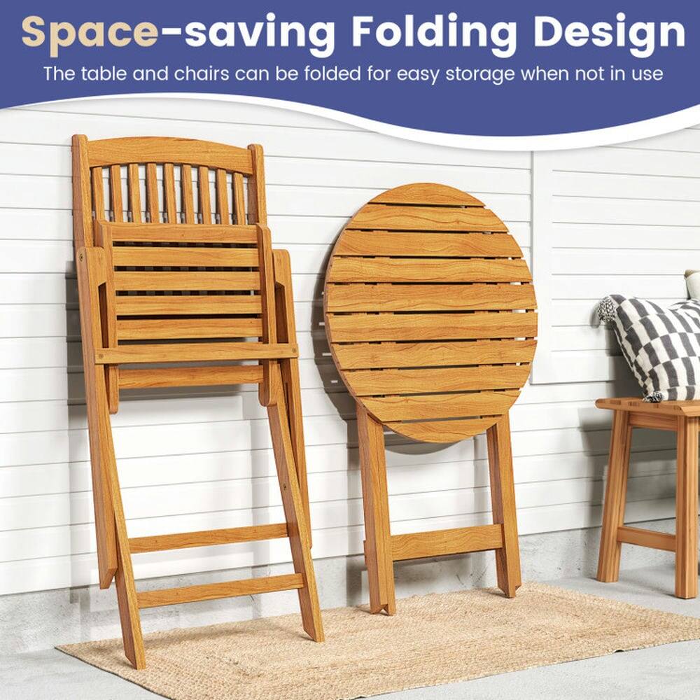 Space-saving Folding Design  
The table and chairs can be folded for easy storage when not in use