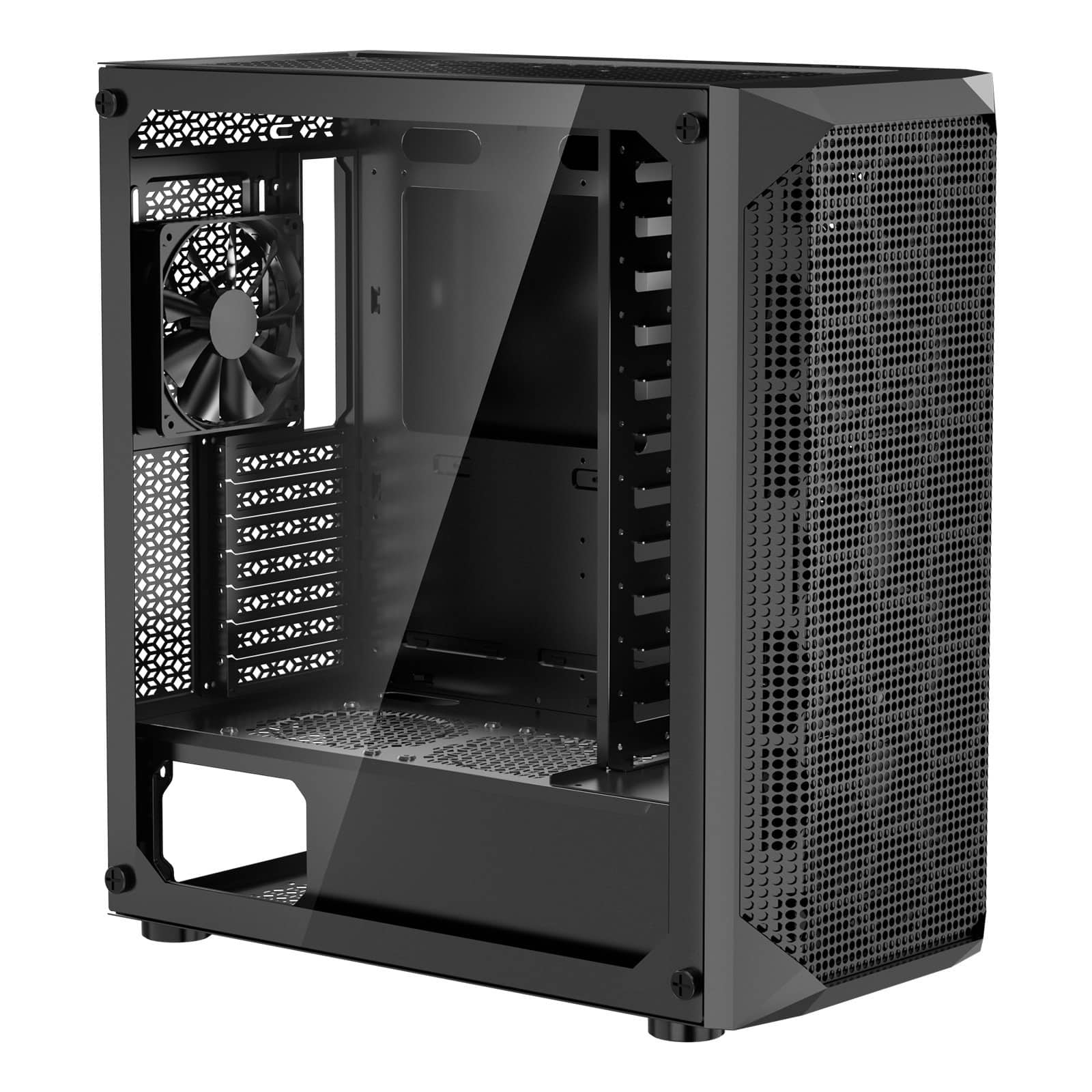 Glintex - PC Gaming Case Mid-Tower Computer Case Airflow Tempered Glass 4x120mm Fans Dust Filter ATX M-ATX ITX 270mm GPU - GTEX906613