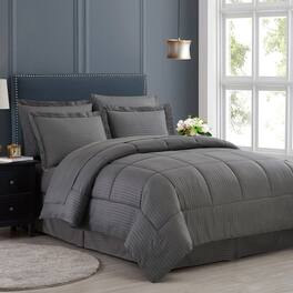 Sweet Home Collection - 6 Piece Embossed Dobby Stripe Bed in a Bag All Season Complete Set with Sheets - Twin - Gray