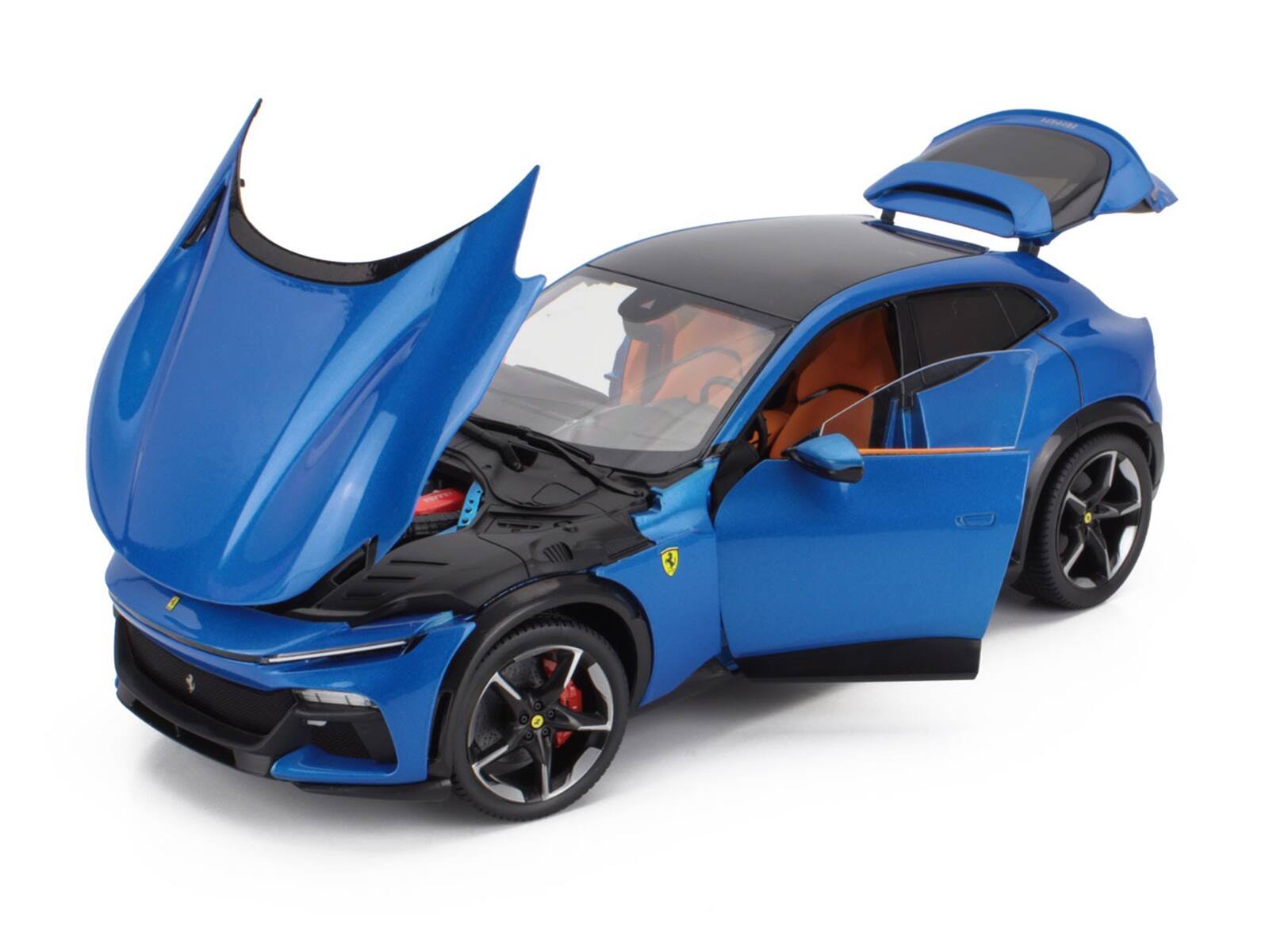 Alt View 1. Polistil - 2022 Ferrari Purosangue Blu Corsa Blue Metallic with Black Top and Orange Interior 1/18 Diecast Model Car by Polistil.