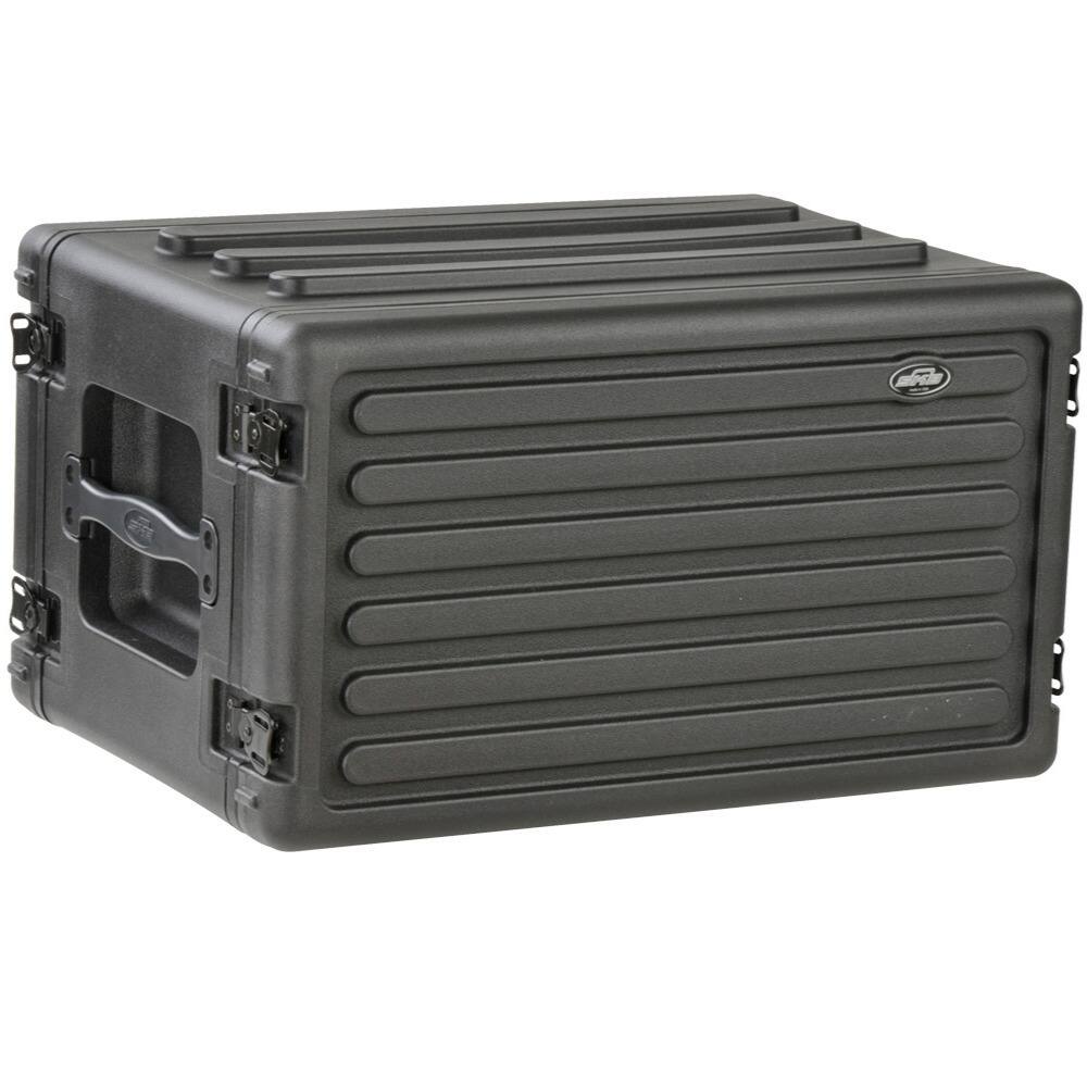 Angle. SKB - SKB 6U Shallow Roto Rack Case Gear Protector, Stackable, Waterproof, Black - Black.
