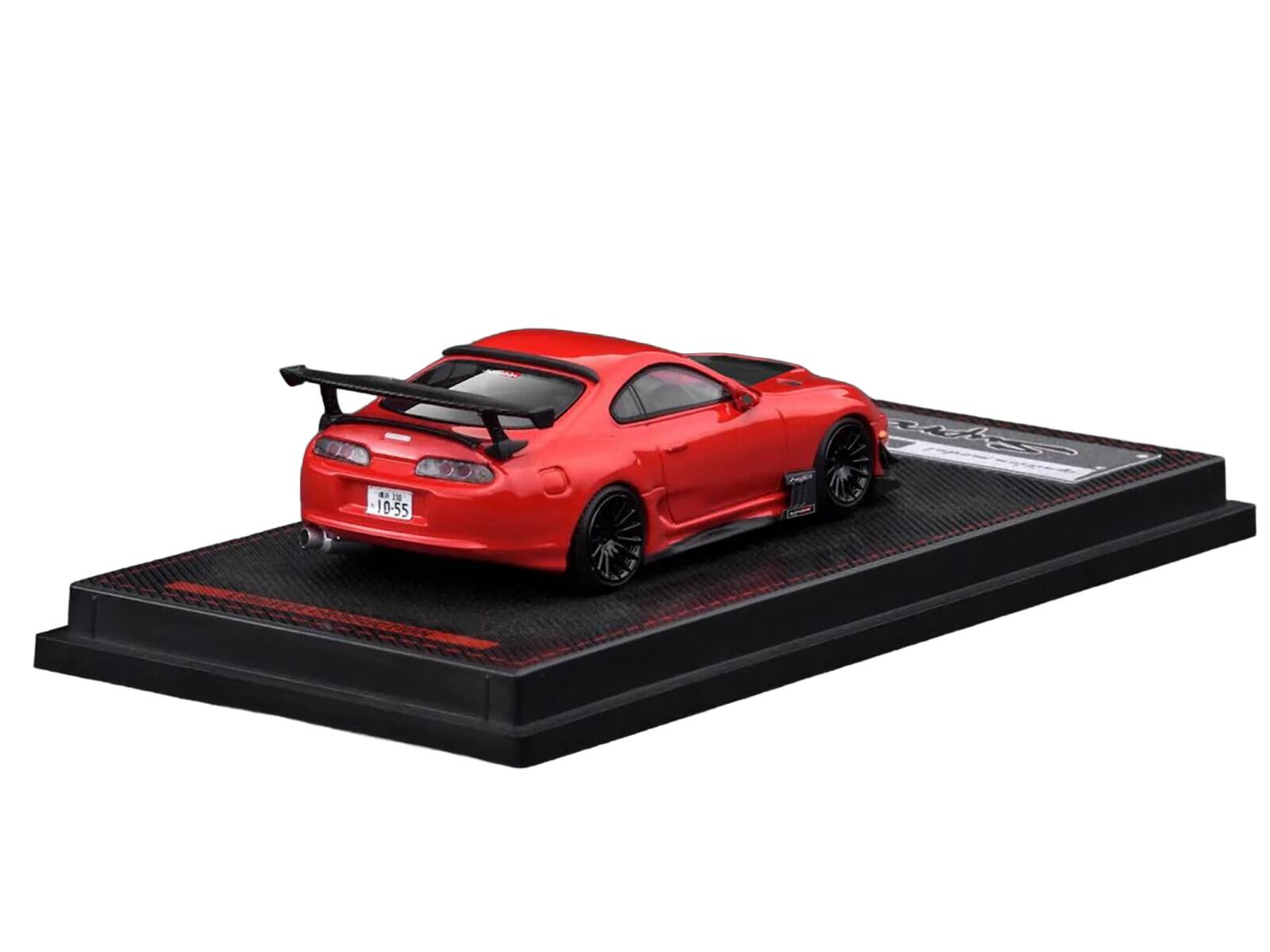 Alt View 2. Ignition Model - Toyota Supra (JZA80) RZ RHD (Right Hand Drive) Red with Carbon Hood 1/64 Diecast Model Car by Ignition Model.