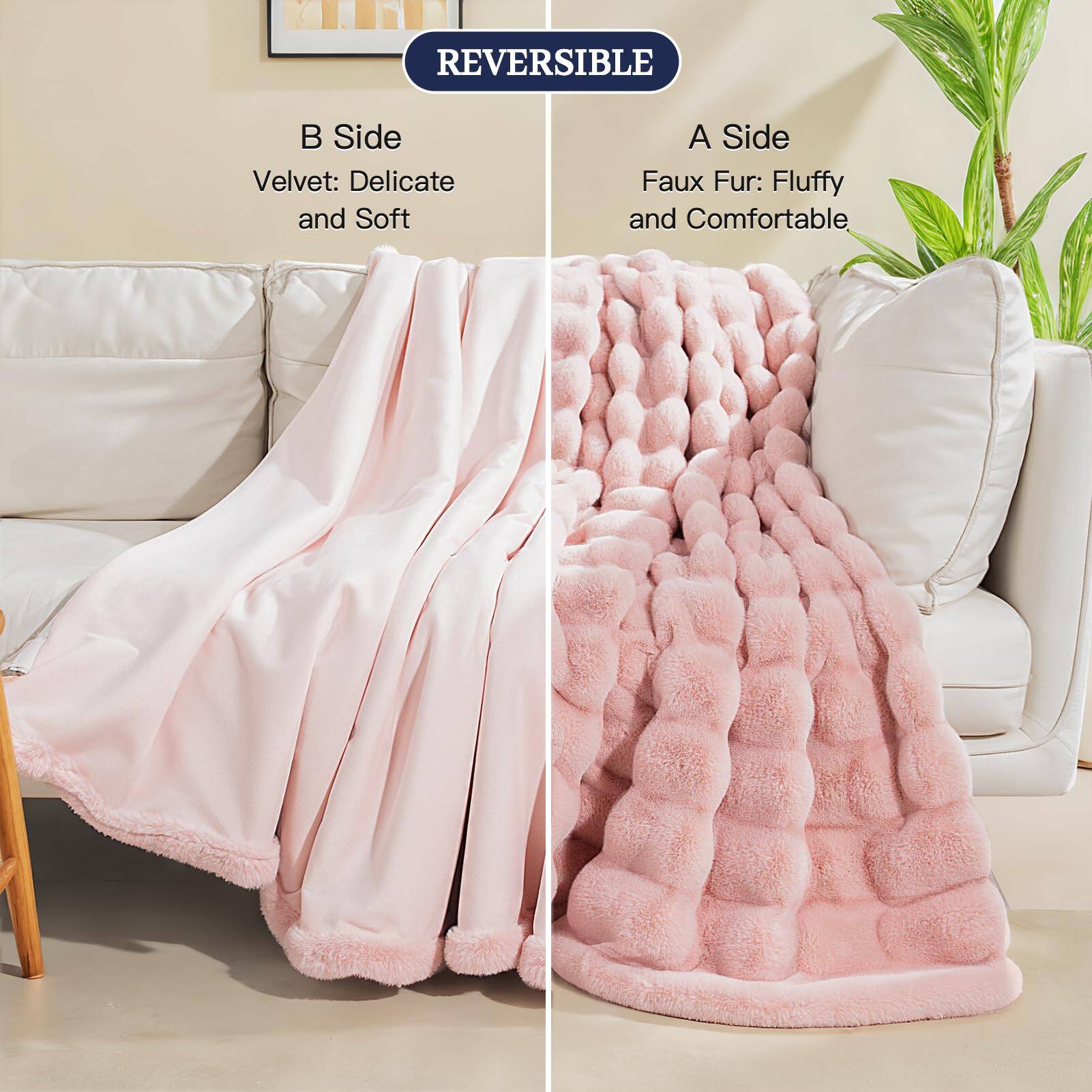 REVERSIBLE

B Side  
Velvet: Delicate and Soft

A Side  
Faux Fur: Fluffy and Comfortable