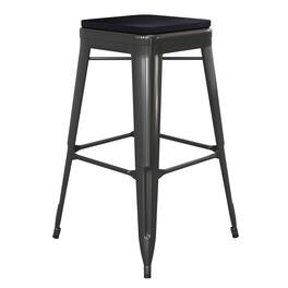 Emma + Oliver - Kam Backless Metal Indoor-Outdoor Stool with All-Weather Polystyrene Seat - Black Seat/Black Frame