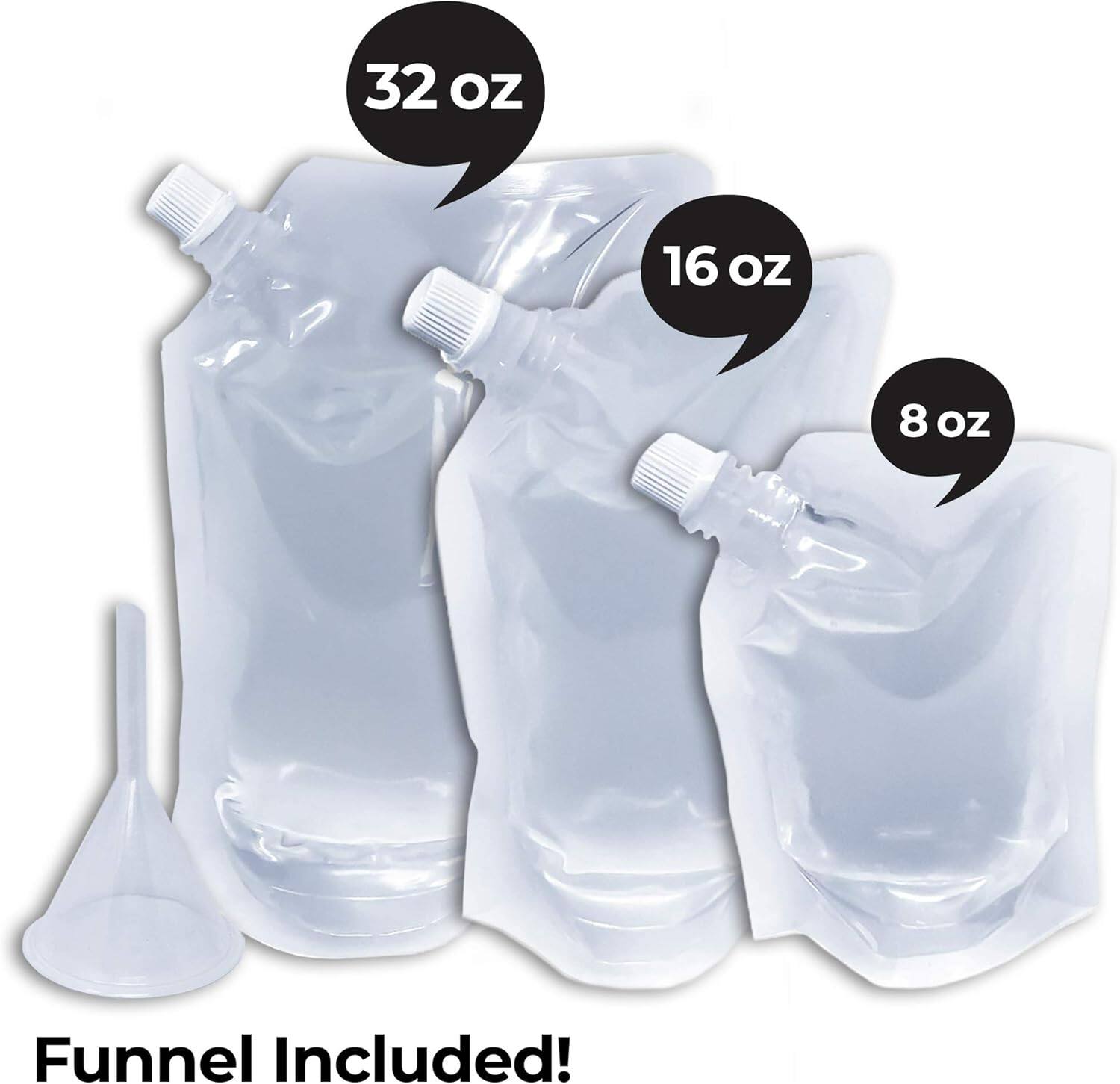 32 oz, 16 oz, 8 oz, Funnel Included!