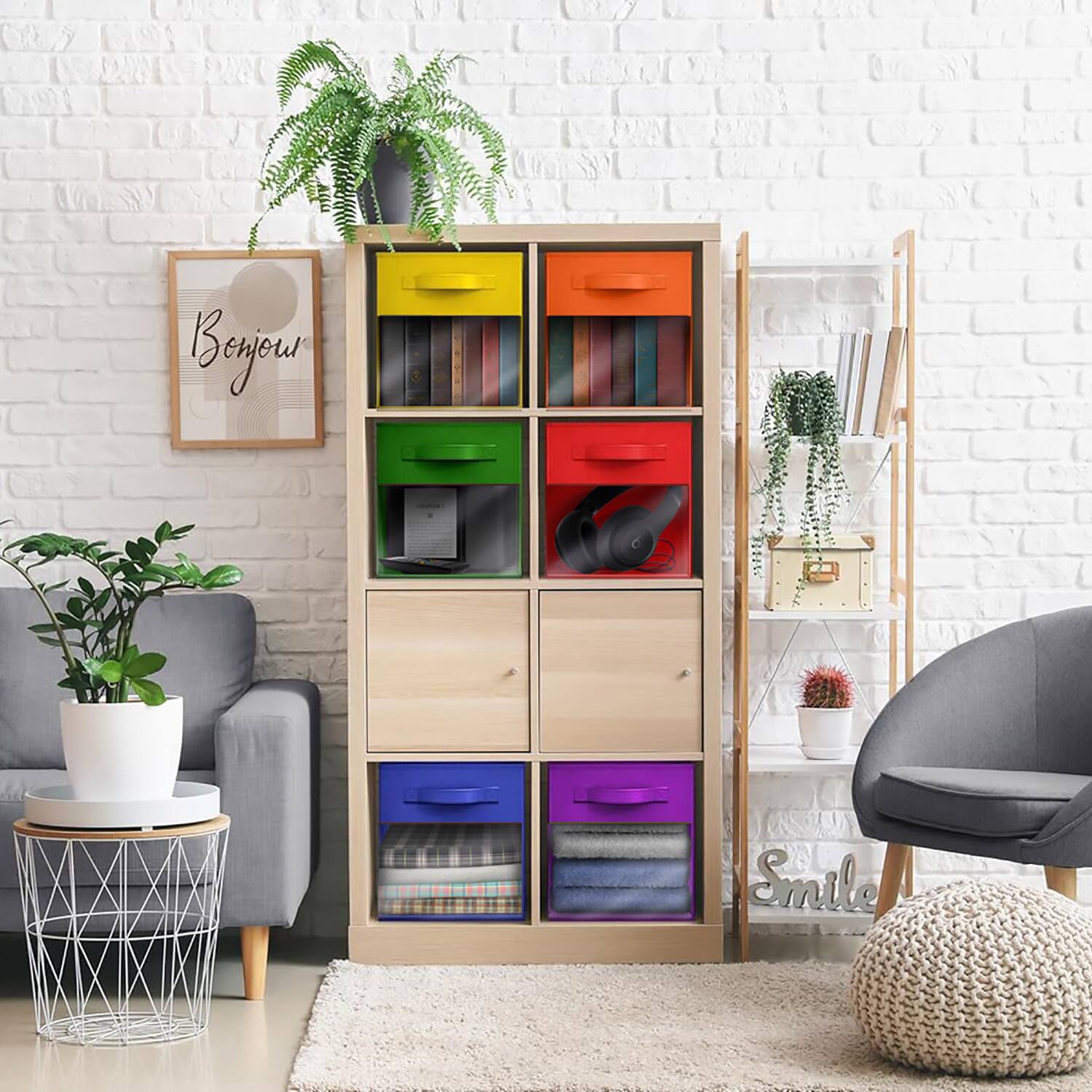 Alt View 3. Sorbus - Sorbus 13 Inch Storage Bins with Clear Window and Handle, 6 Foldable Baskets for Organizing Clothes,Toys, Books, Figures - Deep Rainbow.