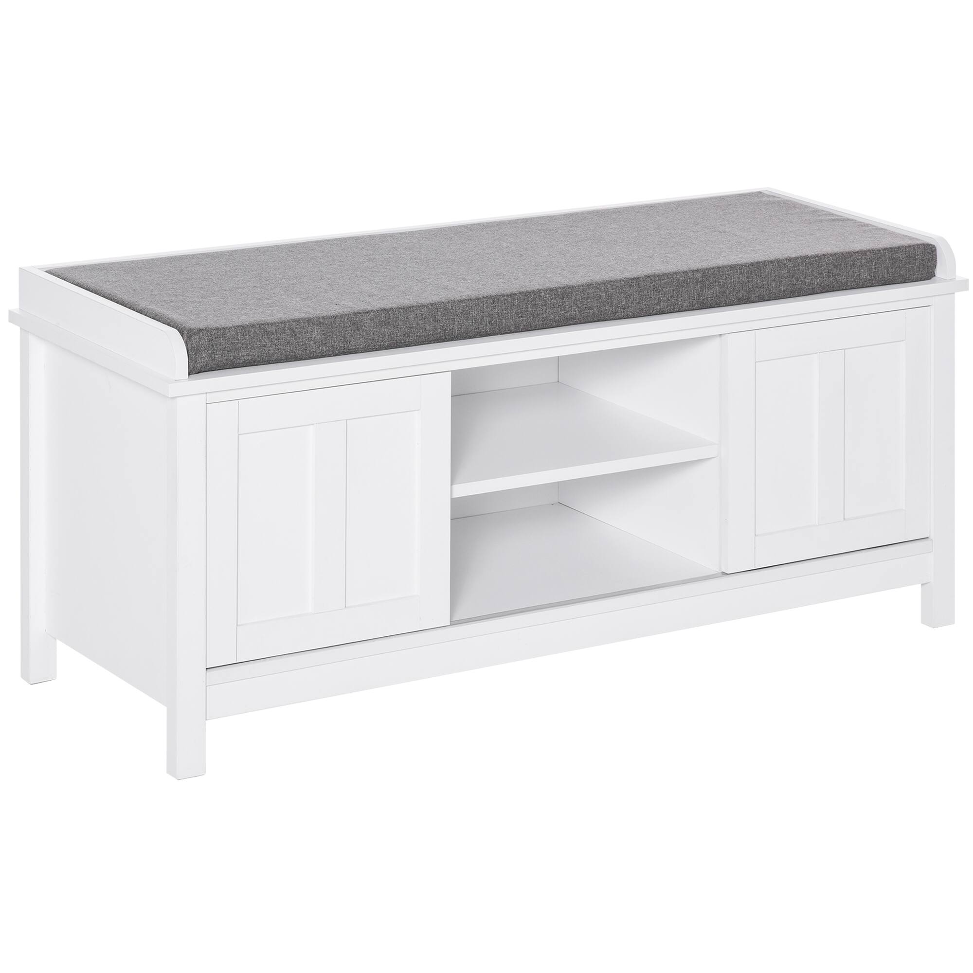 Front. Homcom - Entryway Shoe Bench Storage Ottoman with Sliding Doors, Adjustable Shelving, 6 Compartments, and Padded Seat - White.