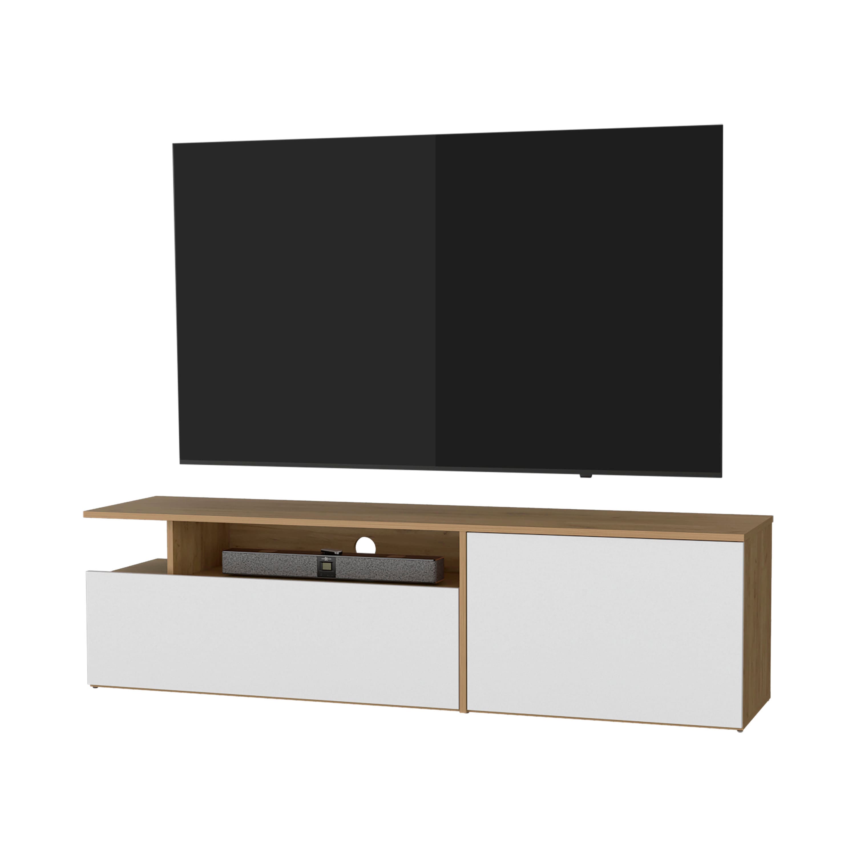 Spaco - 63-Inch TV Stand for 60" TVs with Drop Down Door, Hinged Door, Open Shelves, Built In Cable Management System - Multicolor
