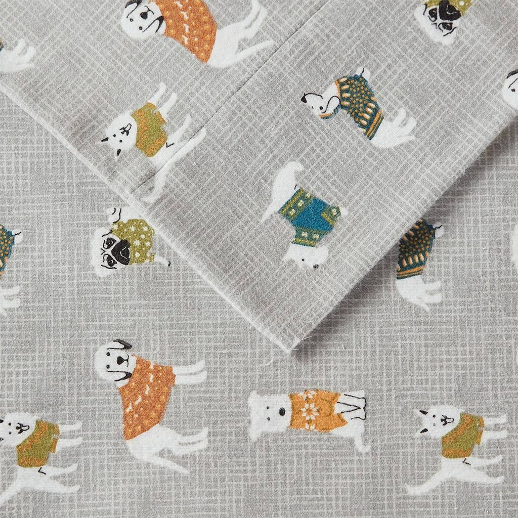 Alt View 5. Gracie Mills - Gracie Mills Persephone Cotton Flannel Sheet Set - Grey Dogs.