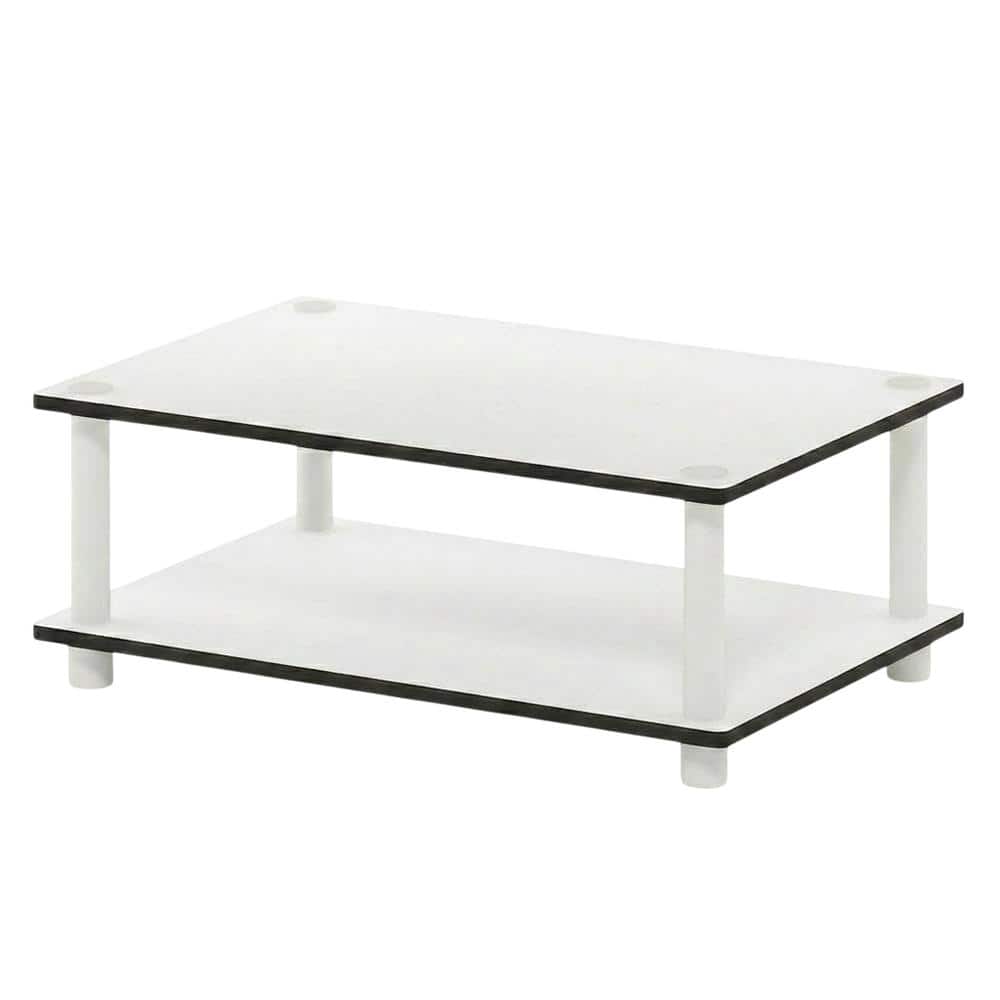 FurniFact - Modern white coffee table with open shelf, 2-tier design and sleek style - Plain White/Plain White