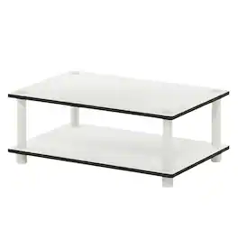 FurniFact - Modern white coffee table with open shelf, 2-tier design and sleek style - Plain White/Plain White