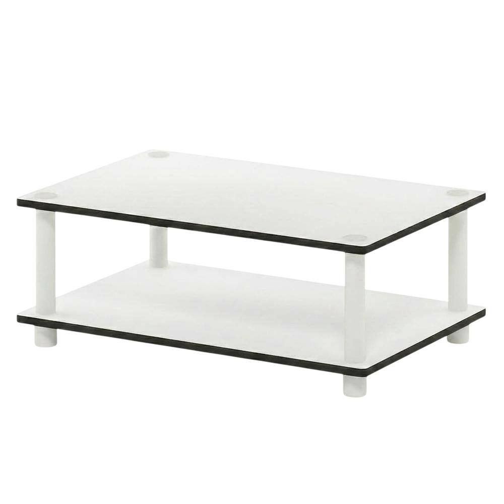 Front. FurniFact - Modern white coffee table with open shelf, 2-tier design and sleek style - Plain White/Plain White.