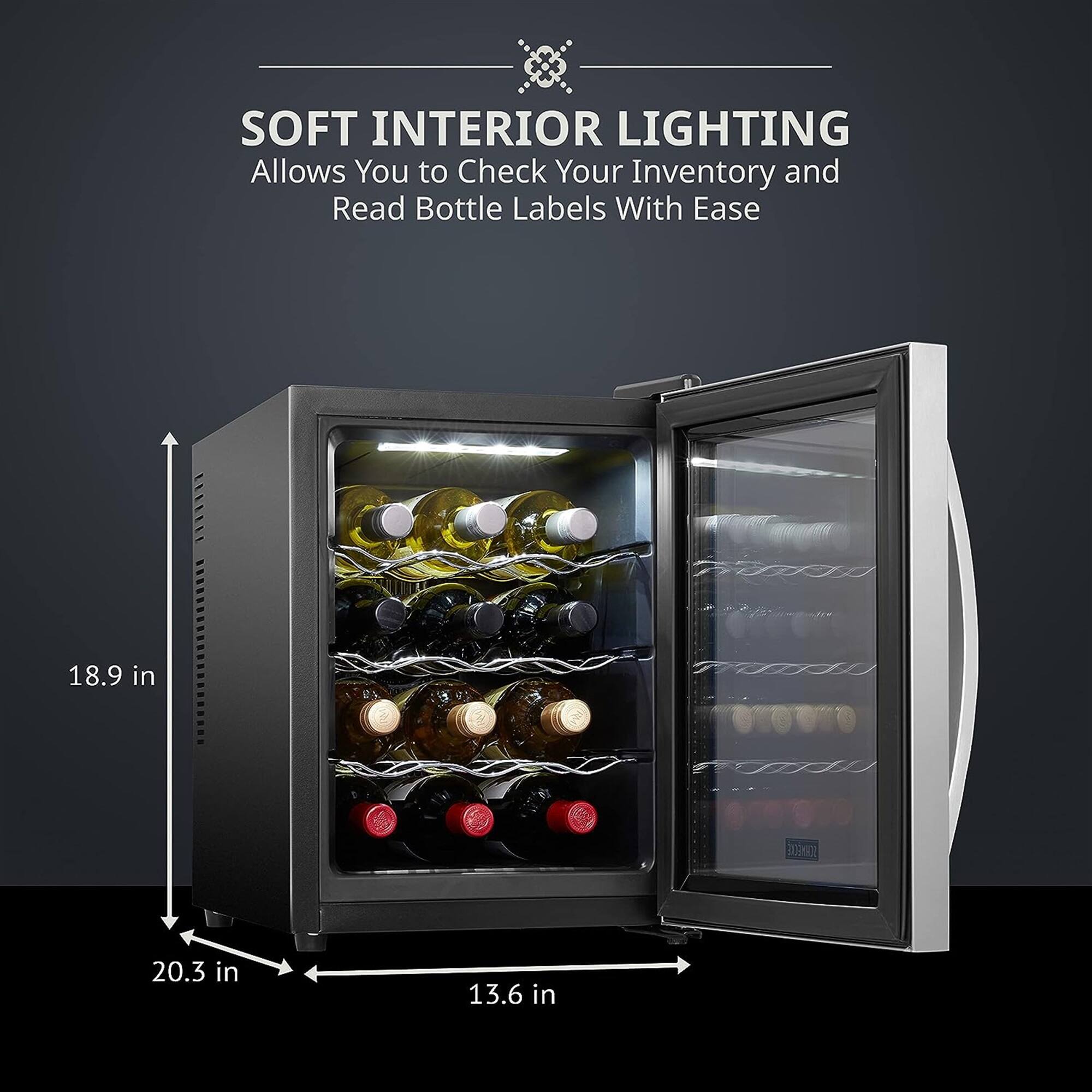 SOFT INTERIOR LIGHTING  
Allows You to Check Your Inventory and Read Bottle Labels With Ease  

18.9 in  
20.3 in  
13.6 in