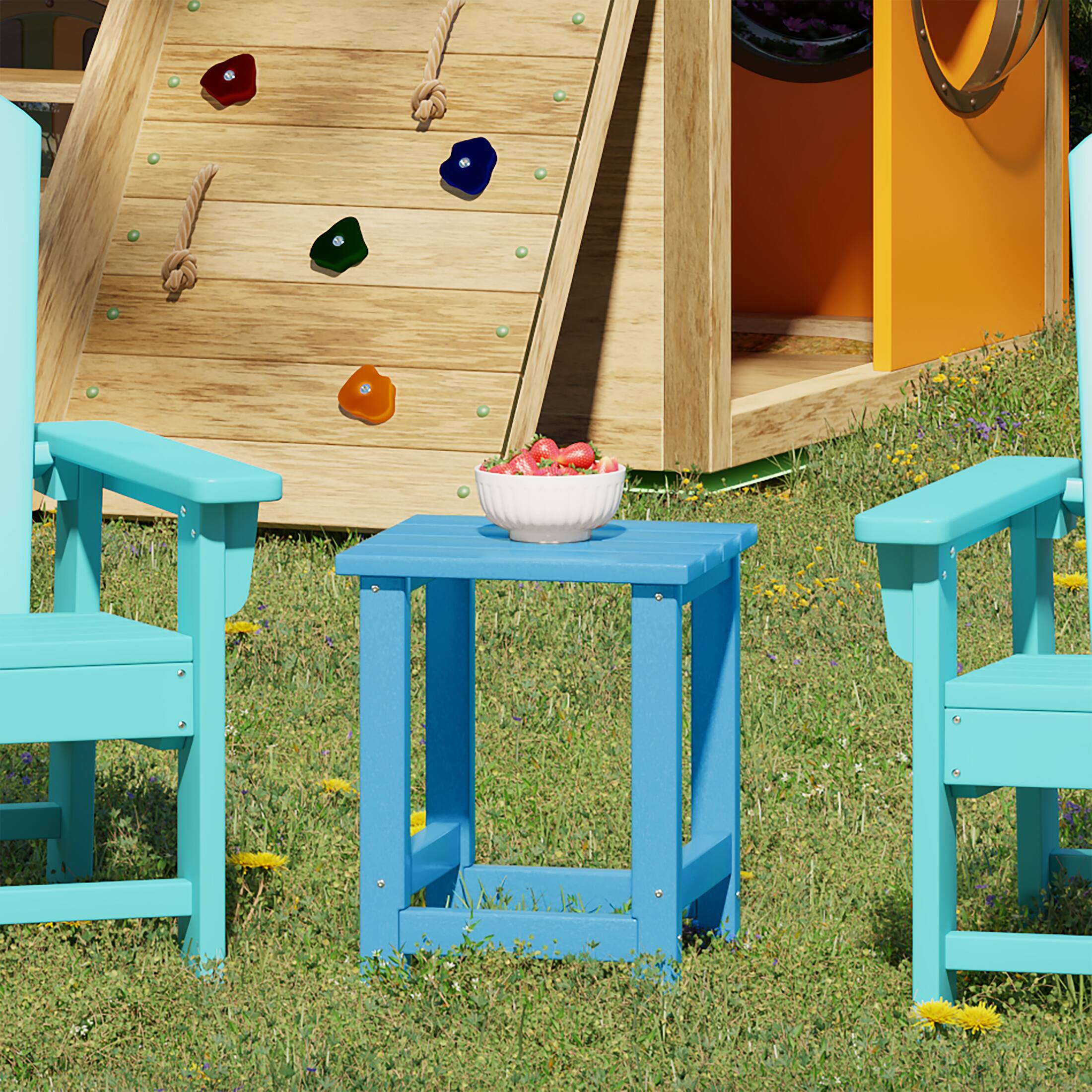 Angle. WestinTrends - WestinTrends Malibu Kids Outdoor Patio Furniture HDPE Adirondack Square Side Table - Pacific Blue.