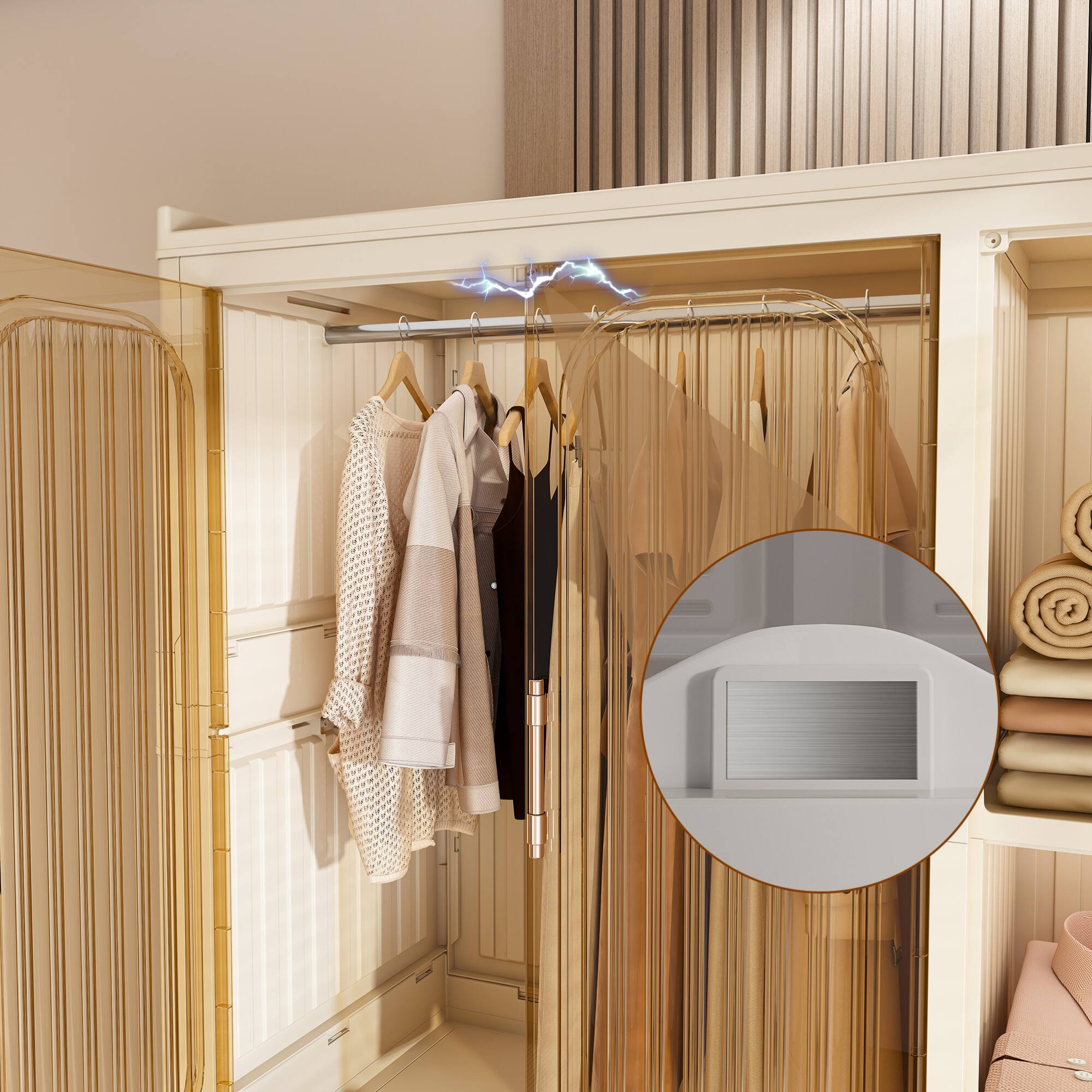 Alt View 8. GOODSILO - Portable Wardrobe Closet Storage Organizer with 9 Magnetic Doors, 9 Cubes and 2 Hanging Rods for Clothes and Accessories - Cream White.