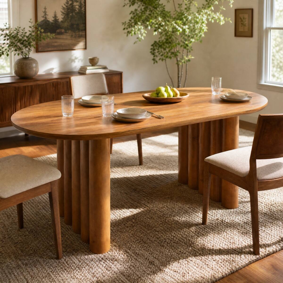 Loheer Modern Oval Dining Table with Cylindrical Legs, MDF, 65 Inch ...