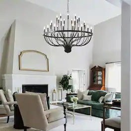 Loheer - 36 Light Chandelier Matte Black Iron E12 Candle Pendant for Dining Room and Kitchen Island