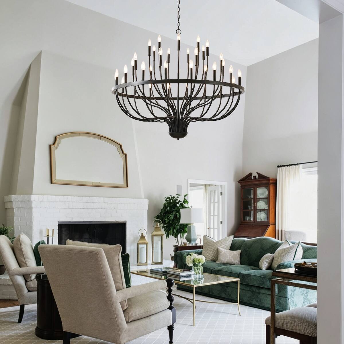 Loheer - 36 Light Chandelier Matte Black Iron E12 Candle Pendant for Dining Room and Kitchen Island