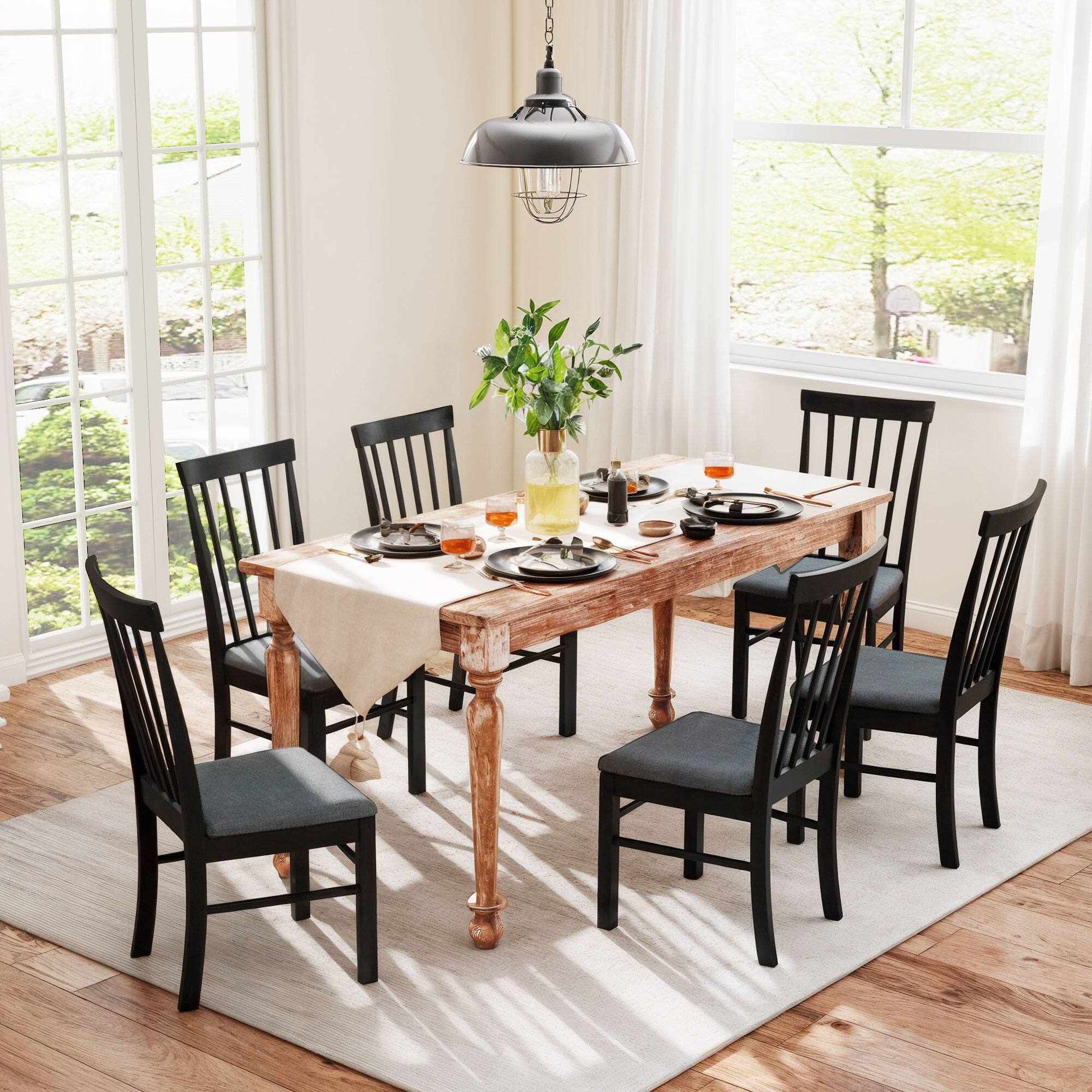 Alt View 8. Homcom - Wooden Dining Chairs Set of 4, Farmhouse Upholstered, Rubber Wood Frame - Black.